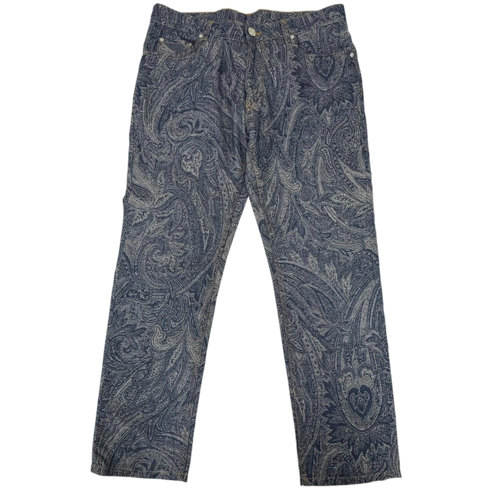 極美品□ETRO エトロ 24SS コットン リネン ペイズリージャガード デニムパンツ ジーンズ インディゴブルー 33 イタリア製 正規品 メンズ
