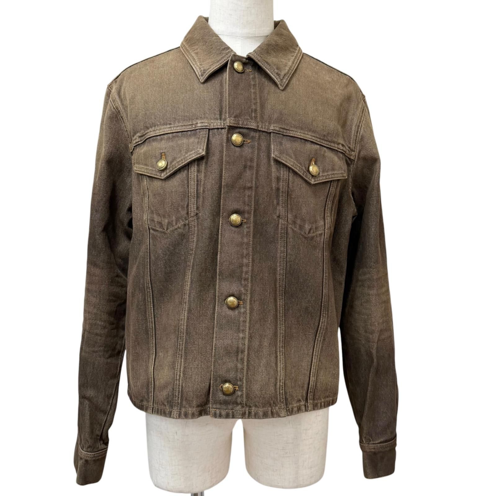 極美品□LOUIS VUITTON ルイヴィトン 26SS 1AJUEZ コーヒー インディゴ デニム ロングスリーブシャツ コーヒービーン 50 伊製 正規品