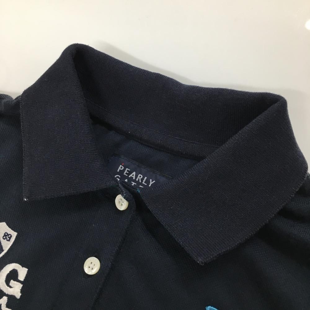 美品】パーリーゲイツ 半袖ポロワンピース ダークネイビー×白× 胸ロゴ