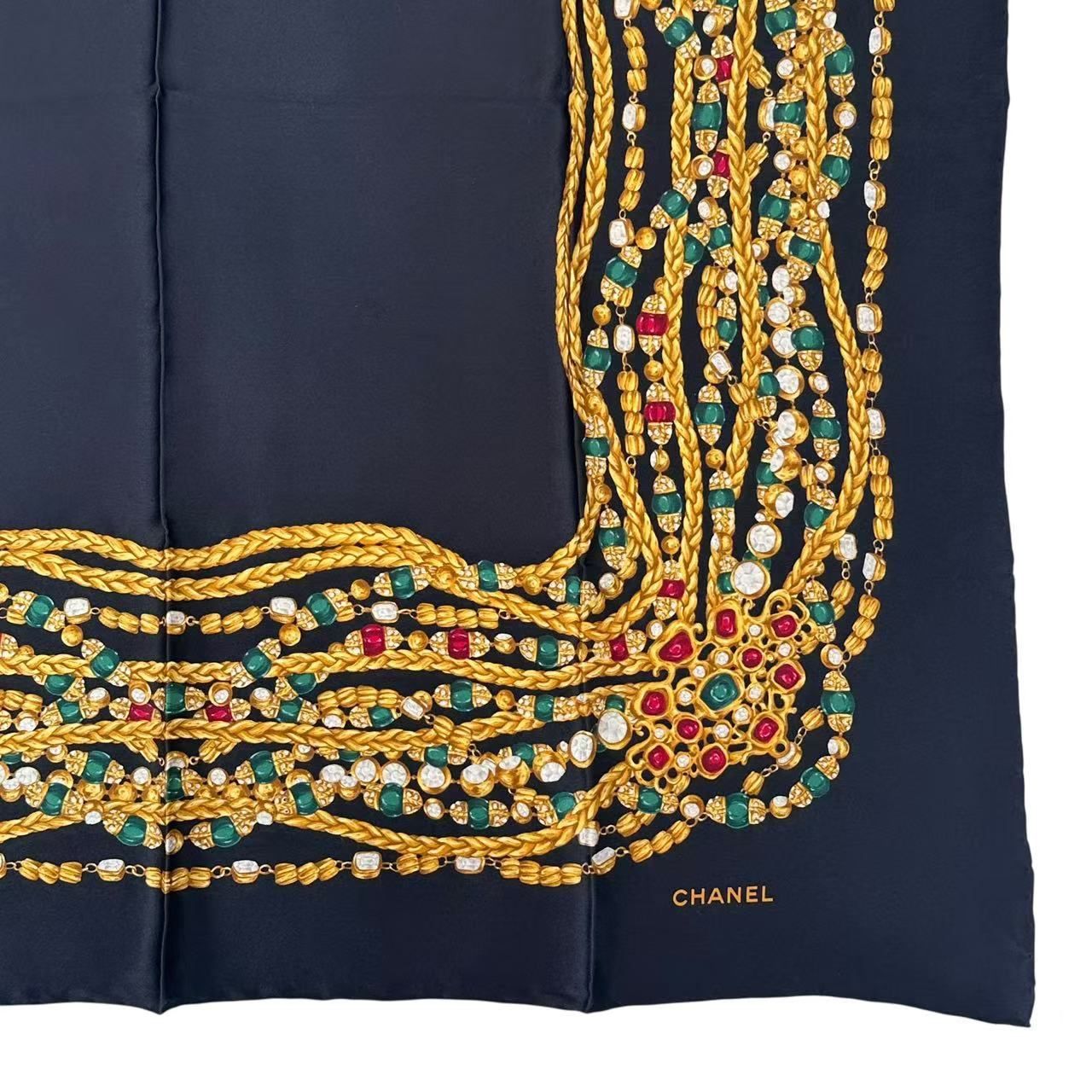 美品 CHANEL シャネル 宝石アクセサリー柄 大判 スカーフ シルク