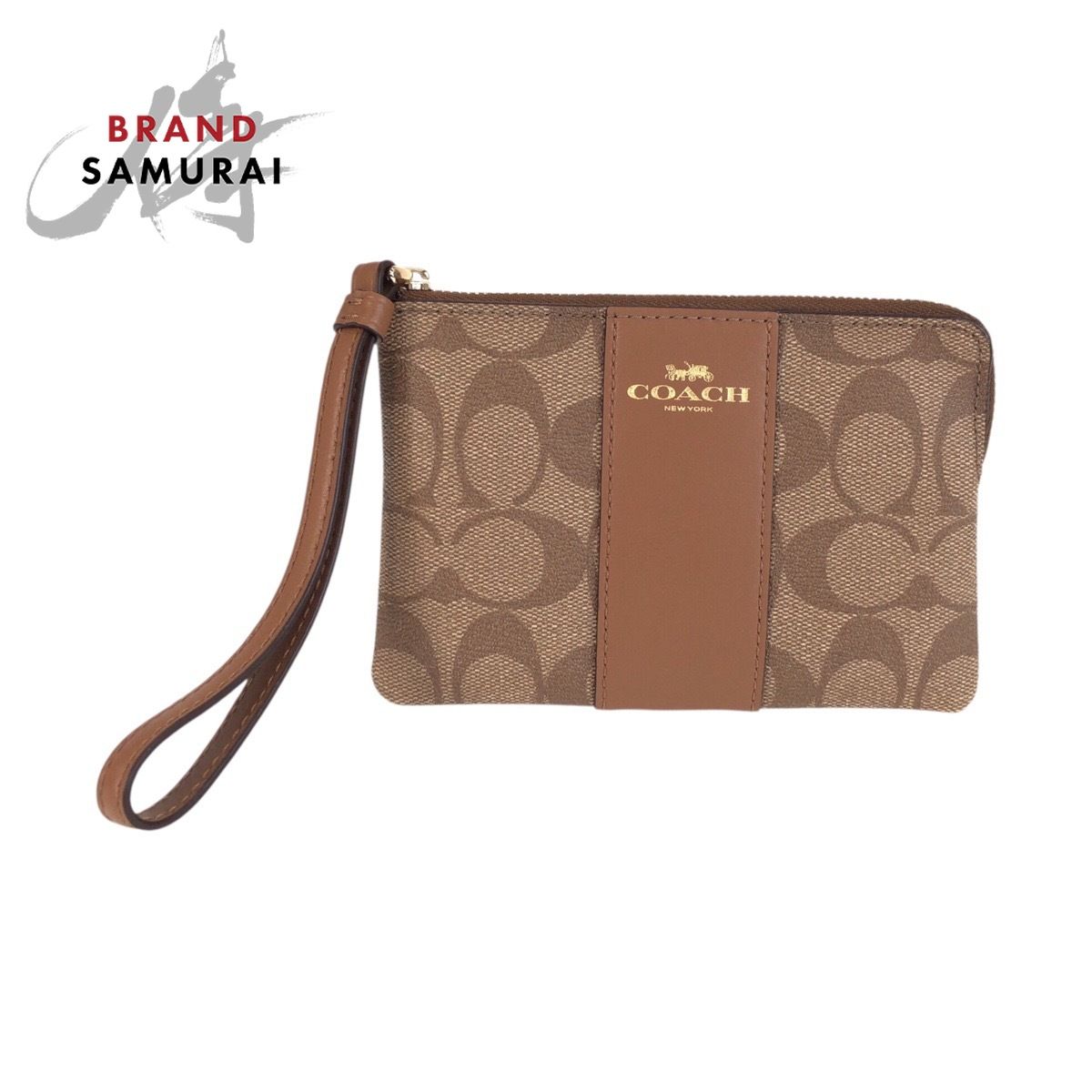 美品 COACH コーチ シグネチャー ブラウン ゴールド金具 PVC F58035