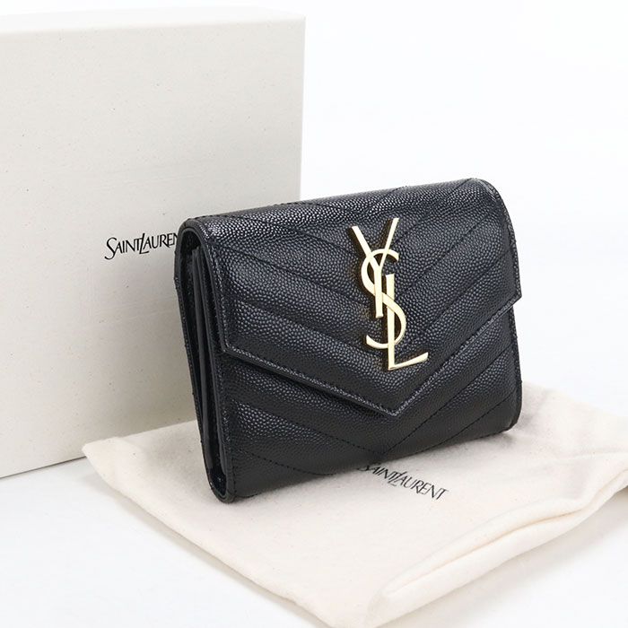 SAINT LAURENT サンローラン スリーフォールド ウォレット モノグラム コンパクト 403943 三つ折り財布 レザー【中古】 レディース 79,980円