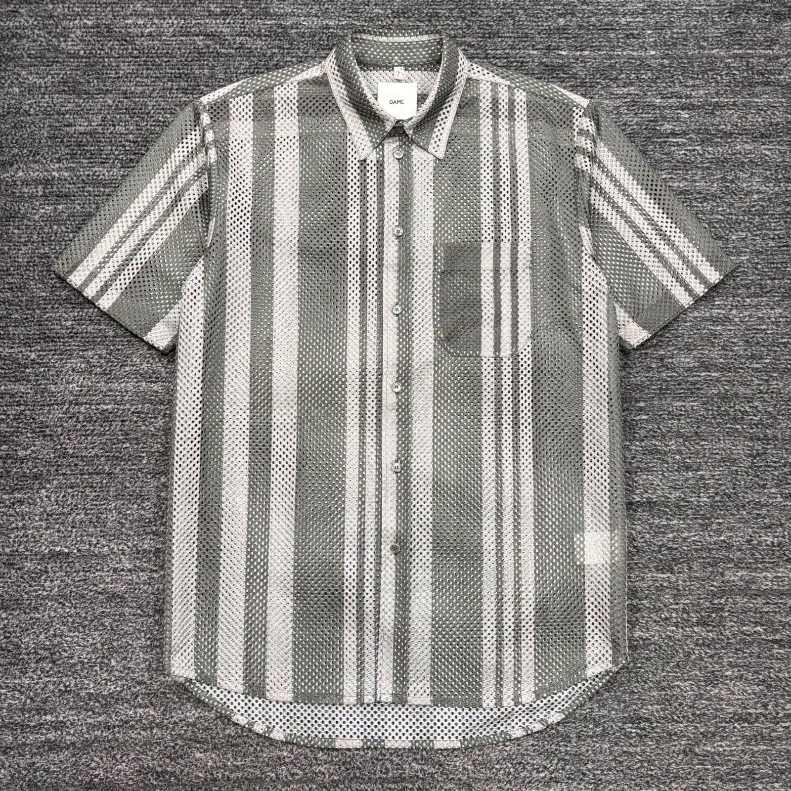 極美品 OAMC メッシュ 半袖シャツ オリーブ ストライプ S - メルカリ