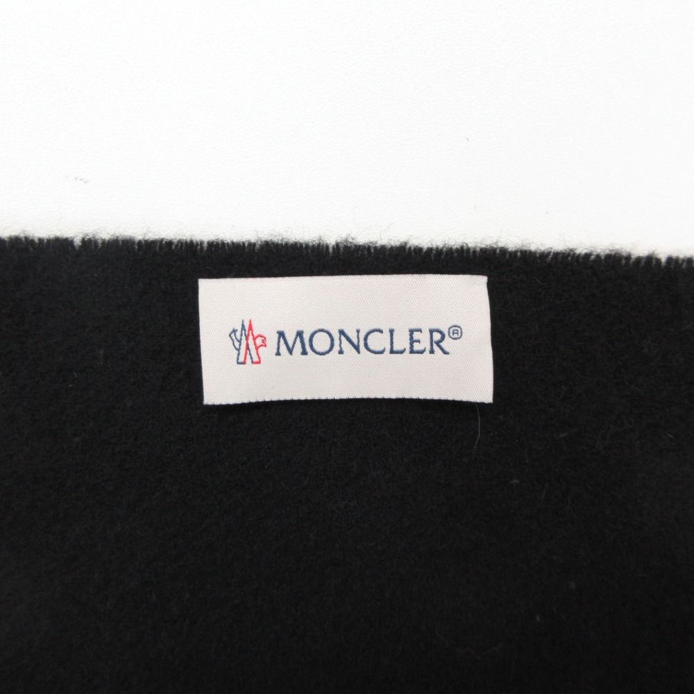 MONCLER ロゴパッチ ウールマフラー ブラック モンクレール ウールマフラー ロゴパッチ ブラック ストール MONCLER