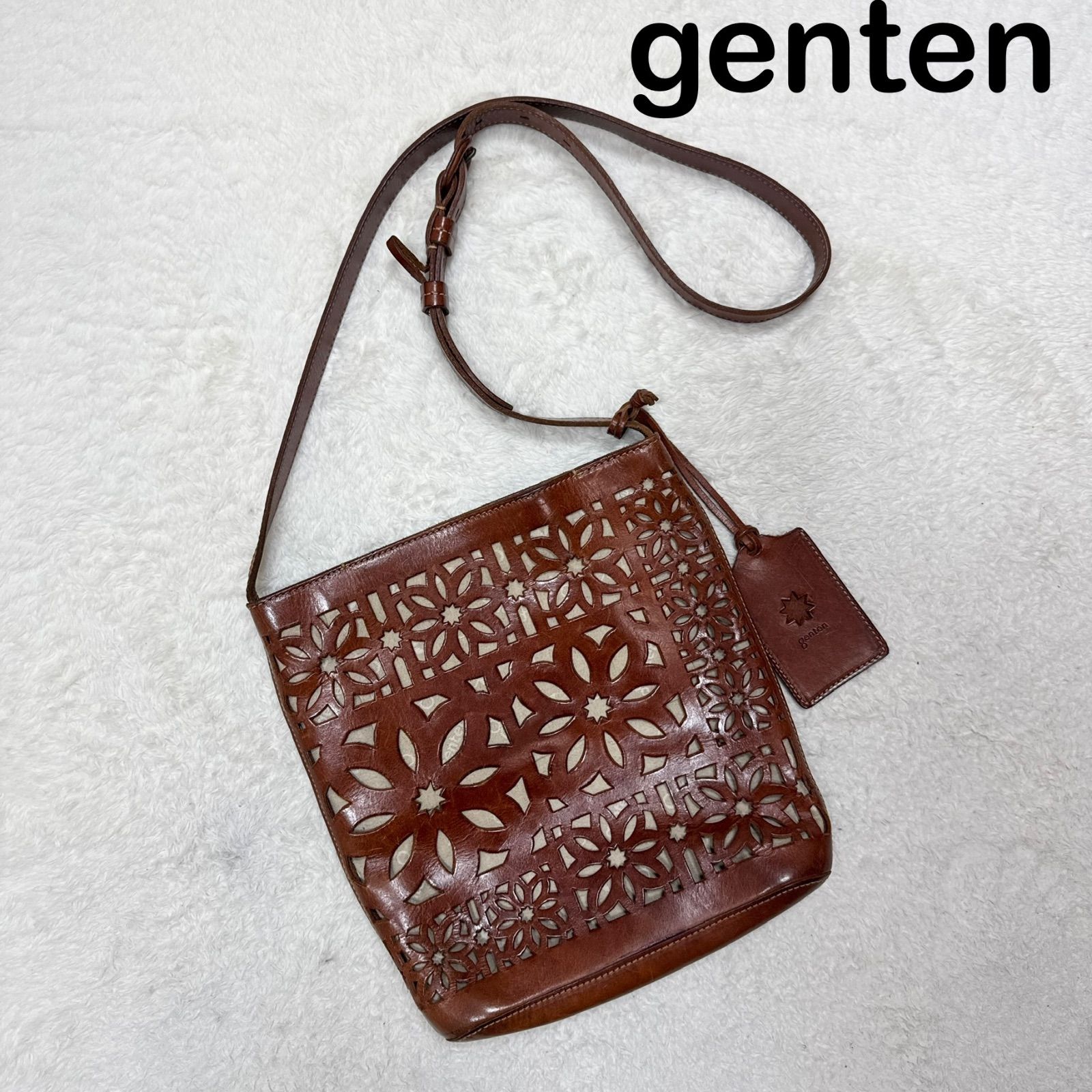 人気】genten ゲンテン ショルダーバッグ マルチカットワーク レザー 