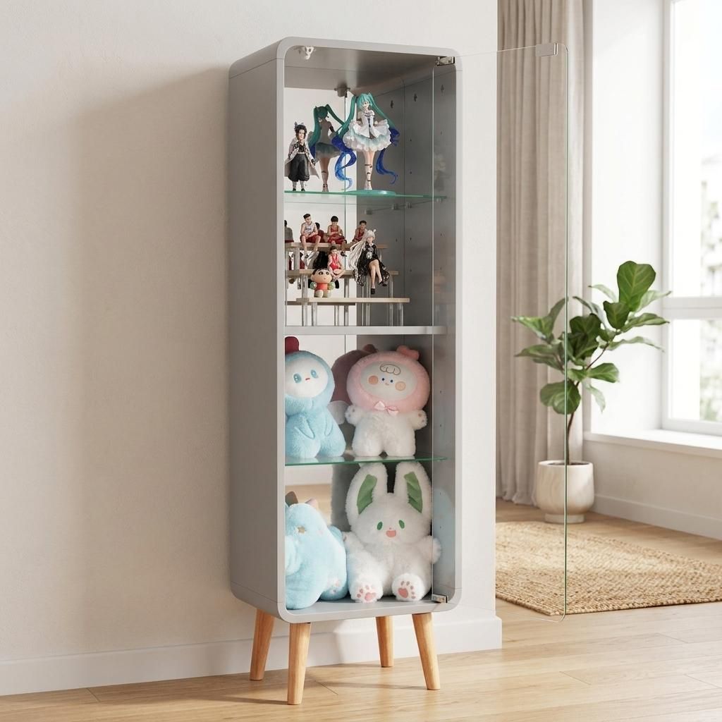 コレクションケース ガラスキャビネット ディスプレイラック フィギュア収納 背面ミラー 強化ガラス 可動棚 4段 幅36 奥行26 高さ121 MDF 天板耐荷重5kg 棚板2kg 底板5kg マグネットプッシュ扉 組立必要