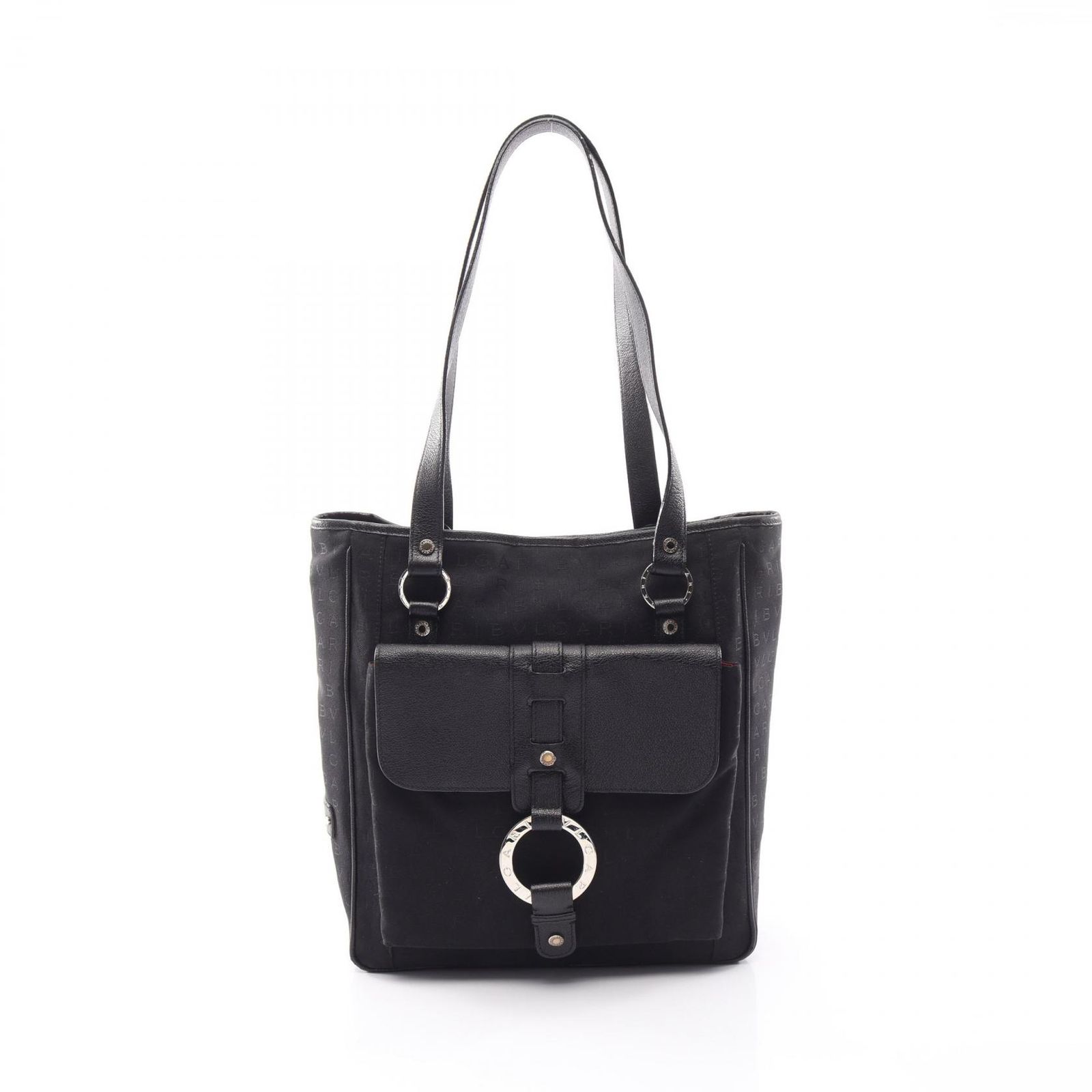 ブルガリ BVLGARI トートバッグ ロゴマニア ブラック キャンバス レザー ロゴマニア トートバッグ レディース Used B