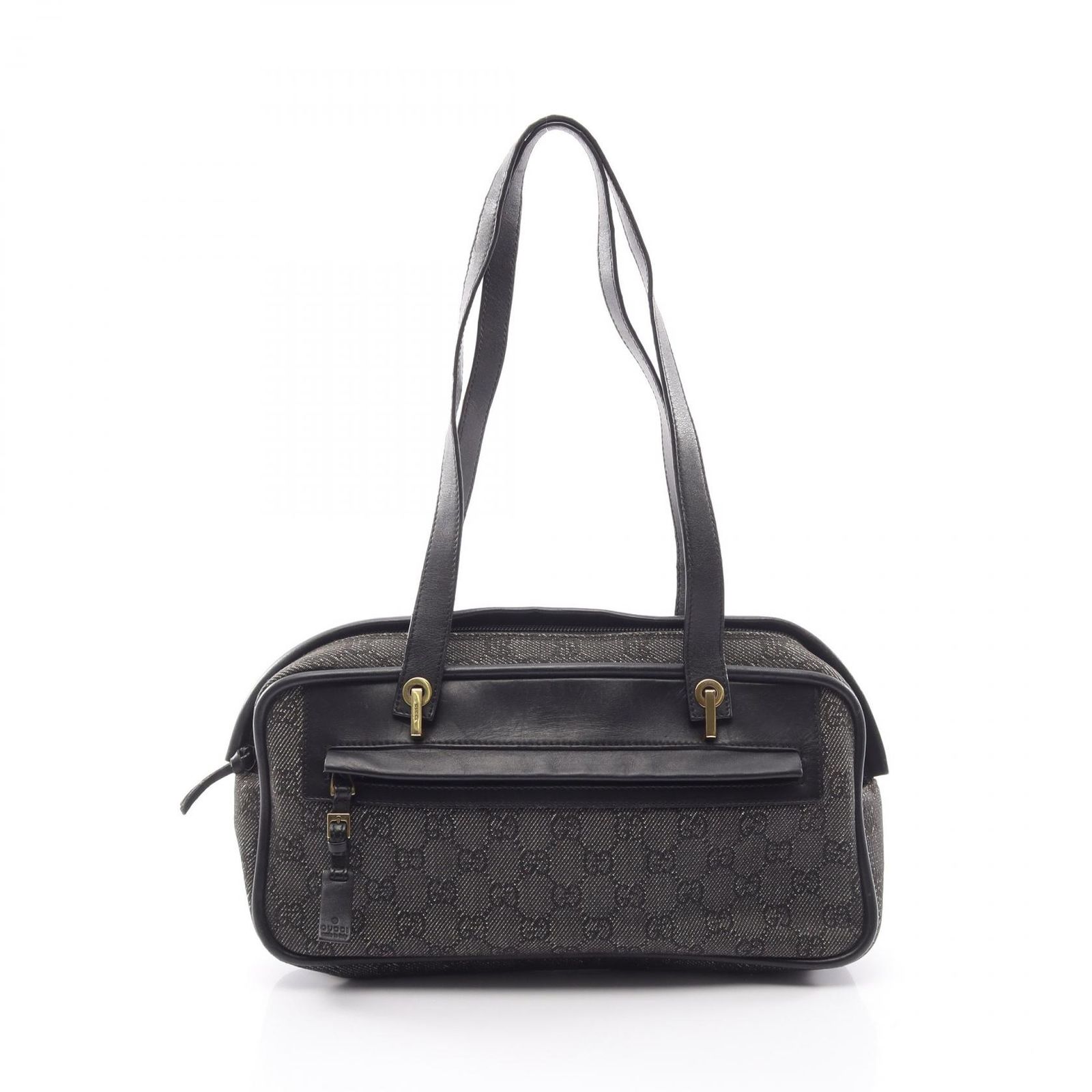 グッチ GUCCI ショルダーバッグ GG柄 92729 ブラック キャンバス レザー GGデニム ショルダーバッグ レディース Used B