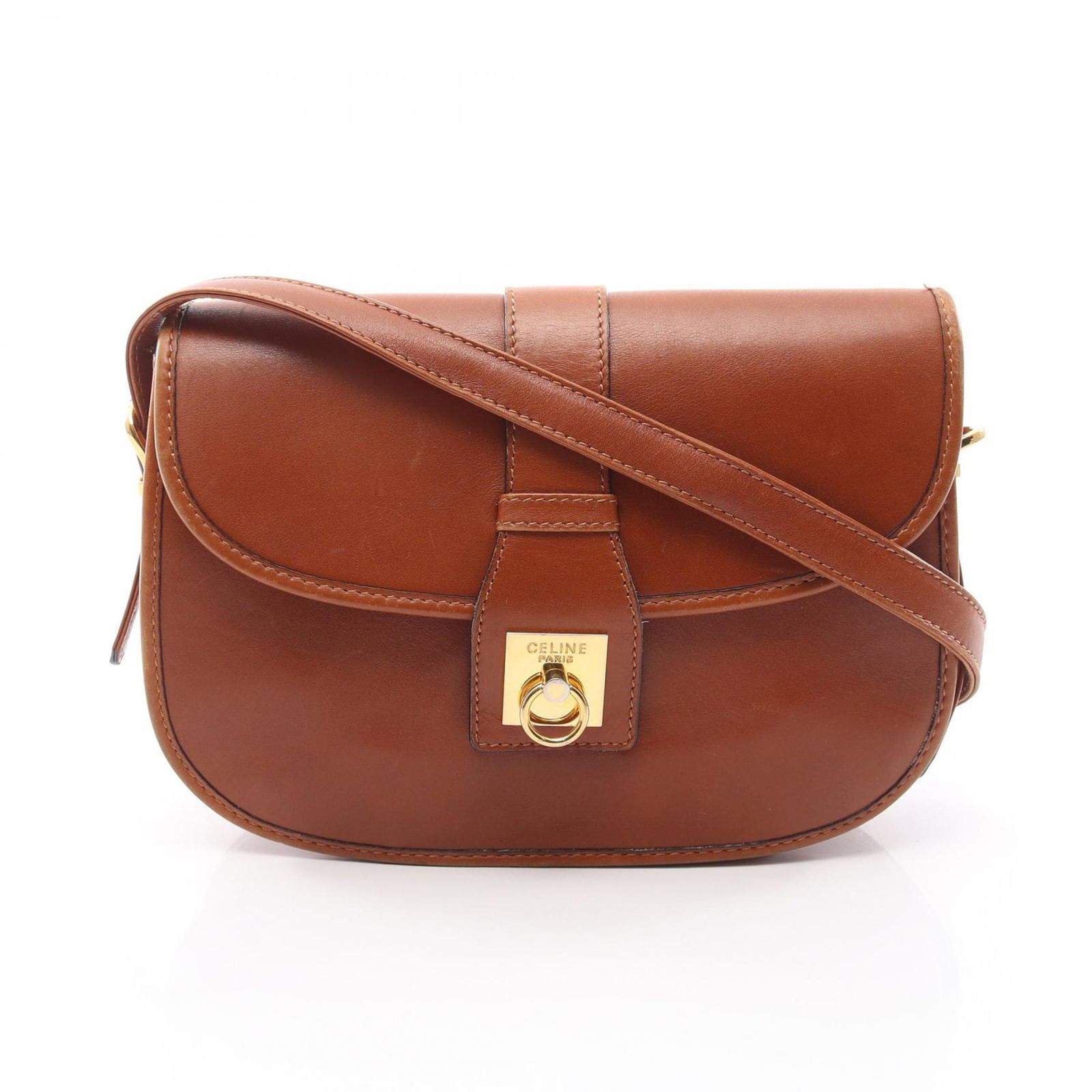 セリーヌ CELINE ショルダーバッグ フラップ ブラウン レザー ショルダー レディース Used A