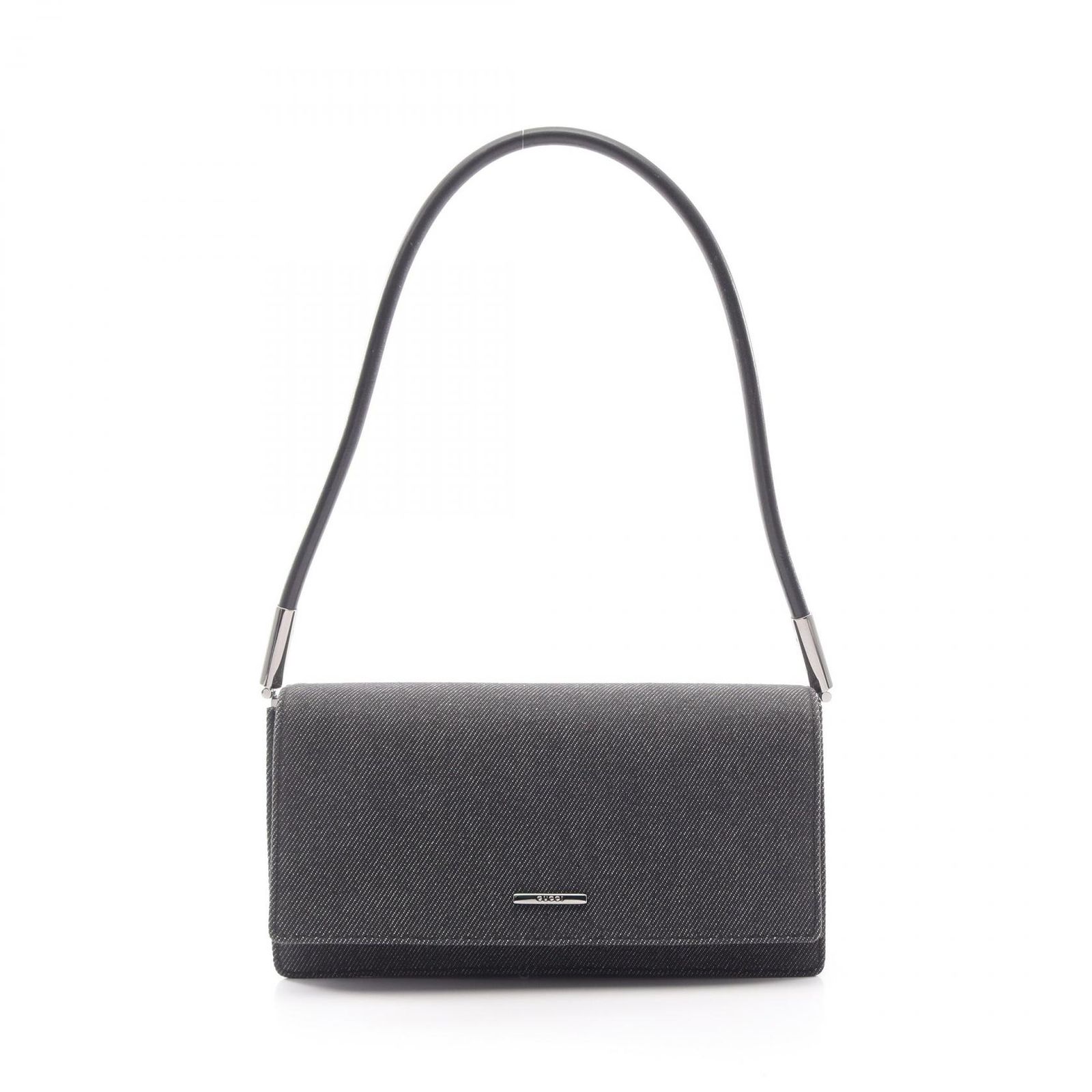 グッチ GUCCI ショルダーバッグ ロゴ 01235 ブラック デニム レザー ショルダーバッグ レディース Used Bショルダーバッグ
