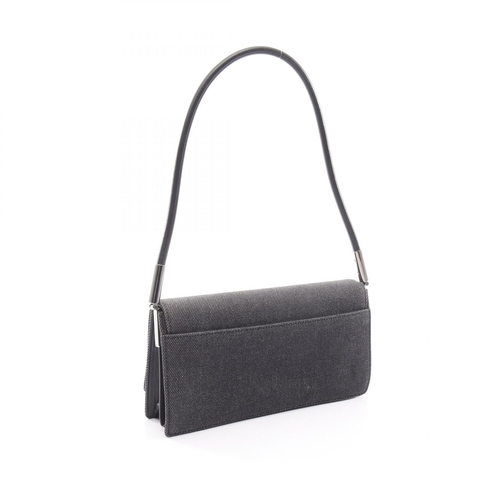 グッチ GUCCI ショルダーバッグ ロゴ 01235 ブラック デニム レザー ショルダーバッグ レディース Used B