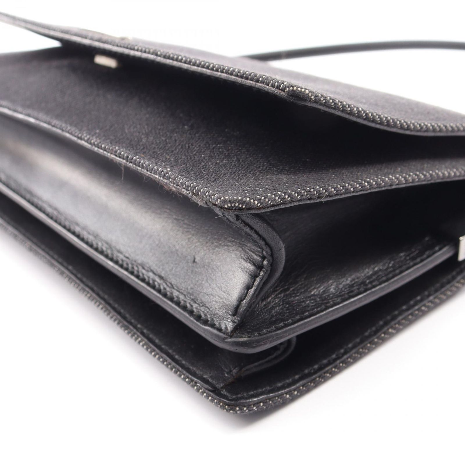 グッチ GUCCI ショルダーバッグ ロゴ 01235 ブラック デニム レザー ショルダーバッグ レディース Used B