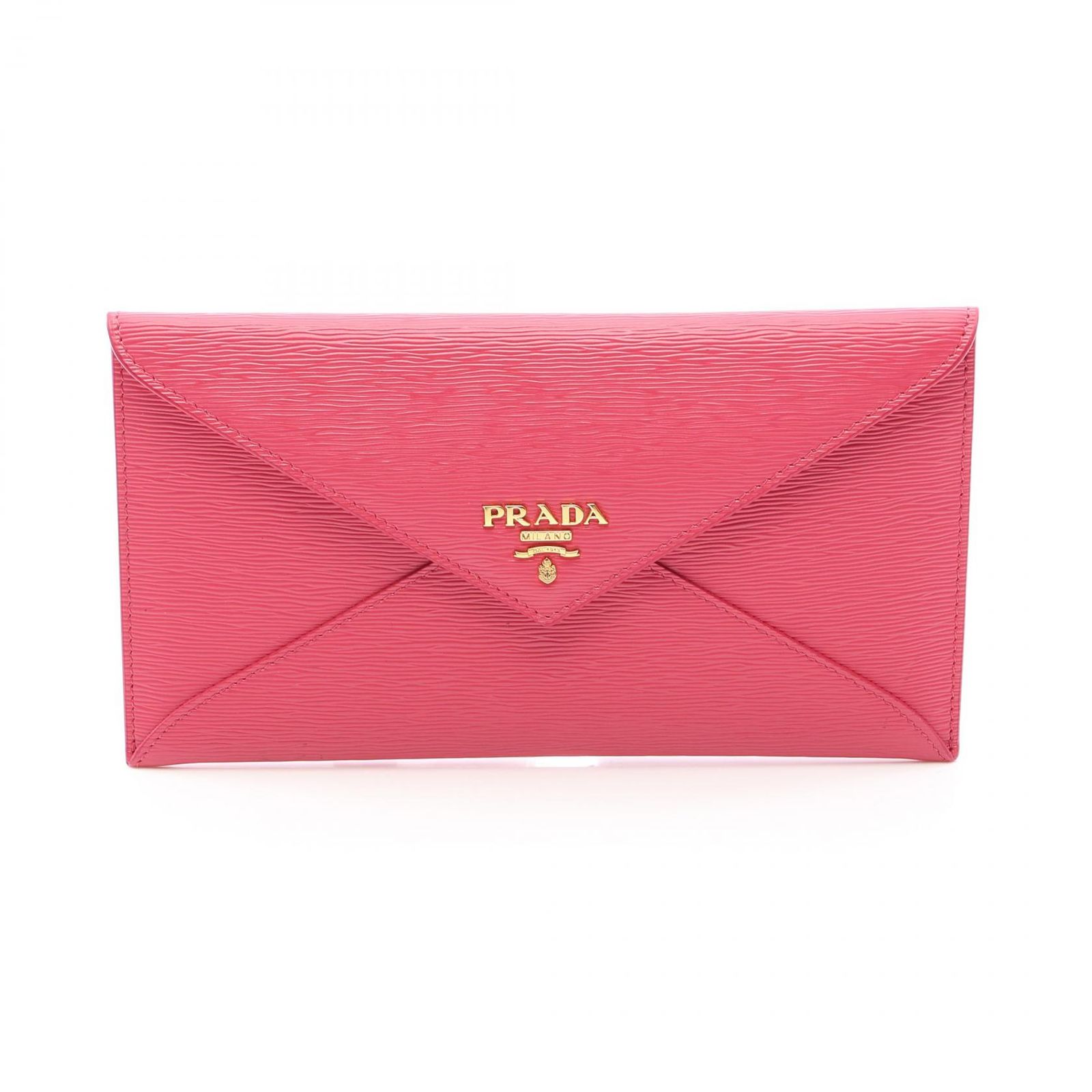 プラダ PRADA 二つ折り長財布 VITELLO MOVE エンベロップ ピンク レザー メタル ロゴ エンベロープ ZIP長財布 レディース Used A