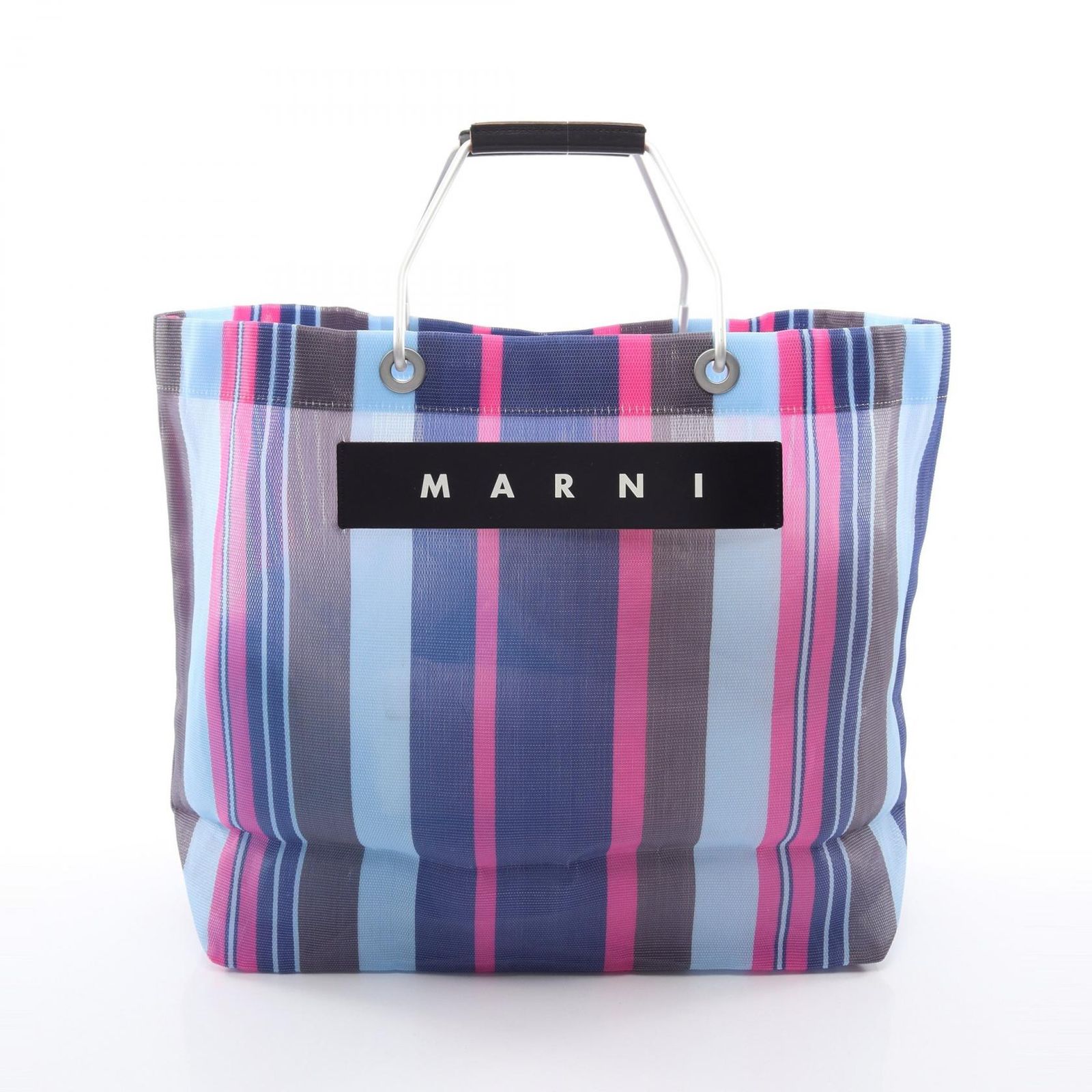 マルニ MARNI トートバッグ FLOWER CAFE フラワーカフェ ストライプバッグ ライトブルー/ピンク ナイロン レザー マルニマーケット ストライプ トートバッグ レディース