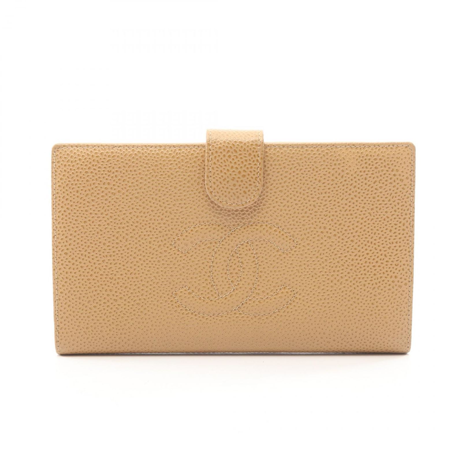 シャネル CHANEL 二つ折り長財布 ココマーク がま口 ベージュ キャビアスキン(グレインドカーフ) ココマーク がま口長財布 レディース Used B