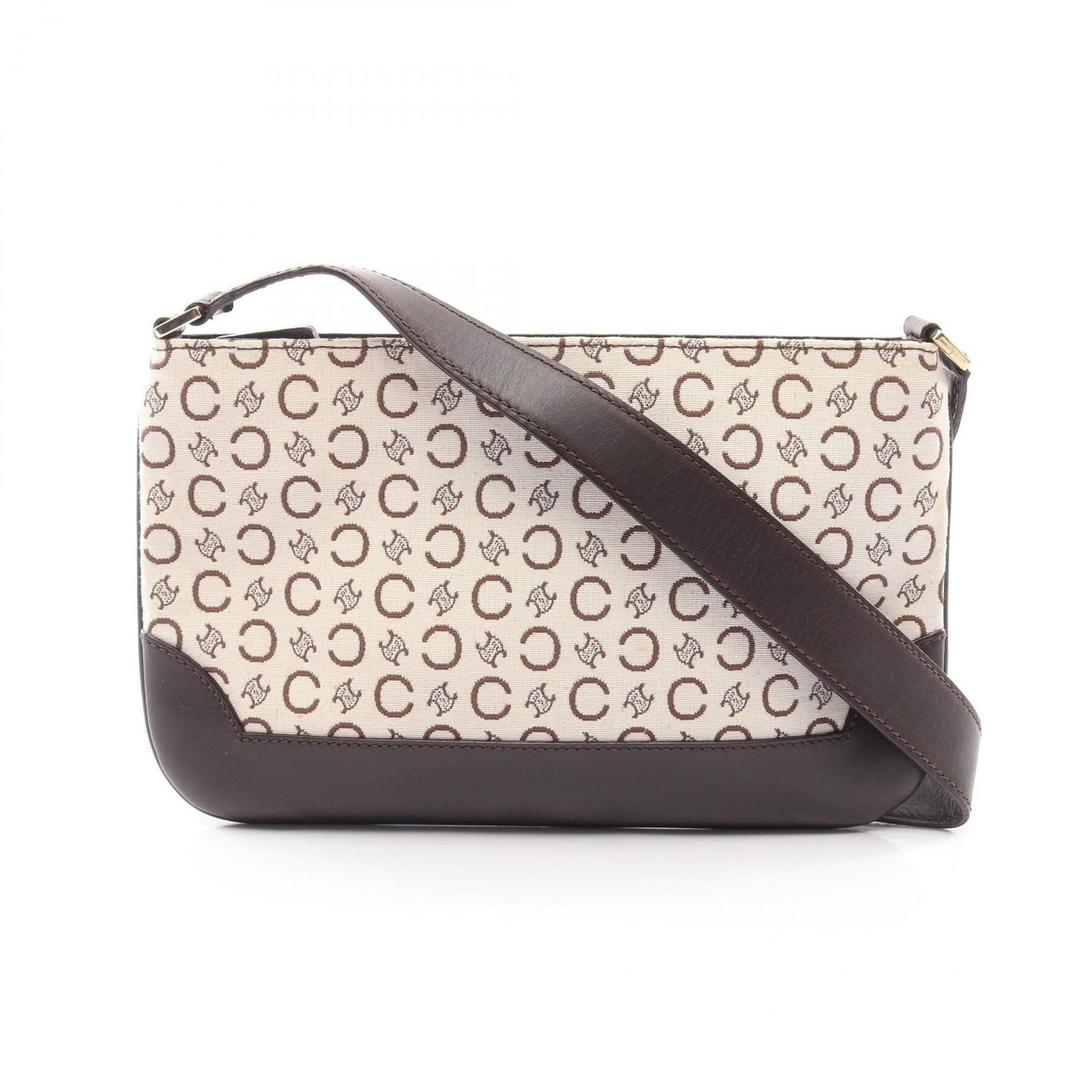 セリーヌ CELINE ショルダーバッグ Cマカダム アイボリー/ブラウン キャンバス レザー Cマカダム ショルダーバッグ レディース Used B