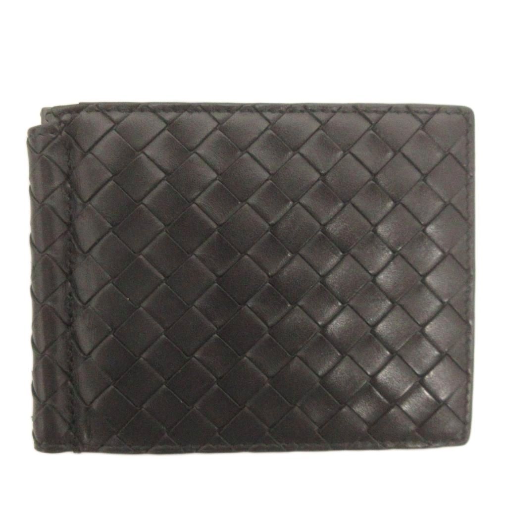ボッテガヴェネタ BOTTEGA VENETA イントレチャート マネークリップ 二つ折り 財布 編み込み レザー 黒 ブラック ウォレット