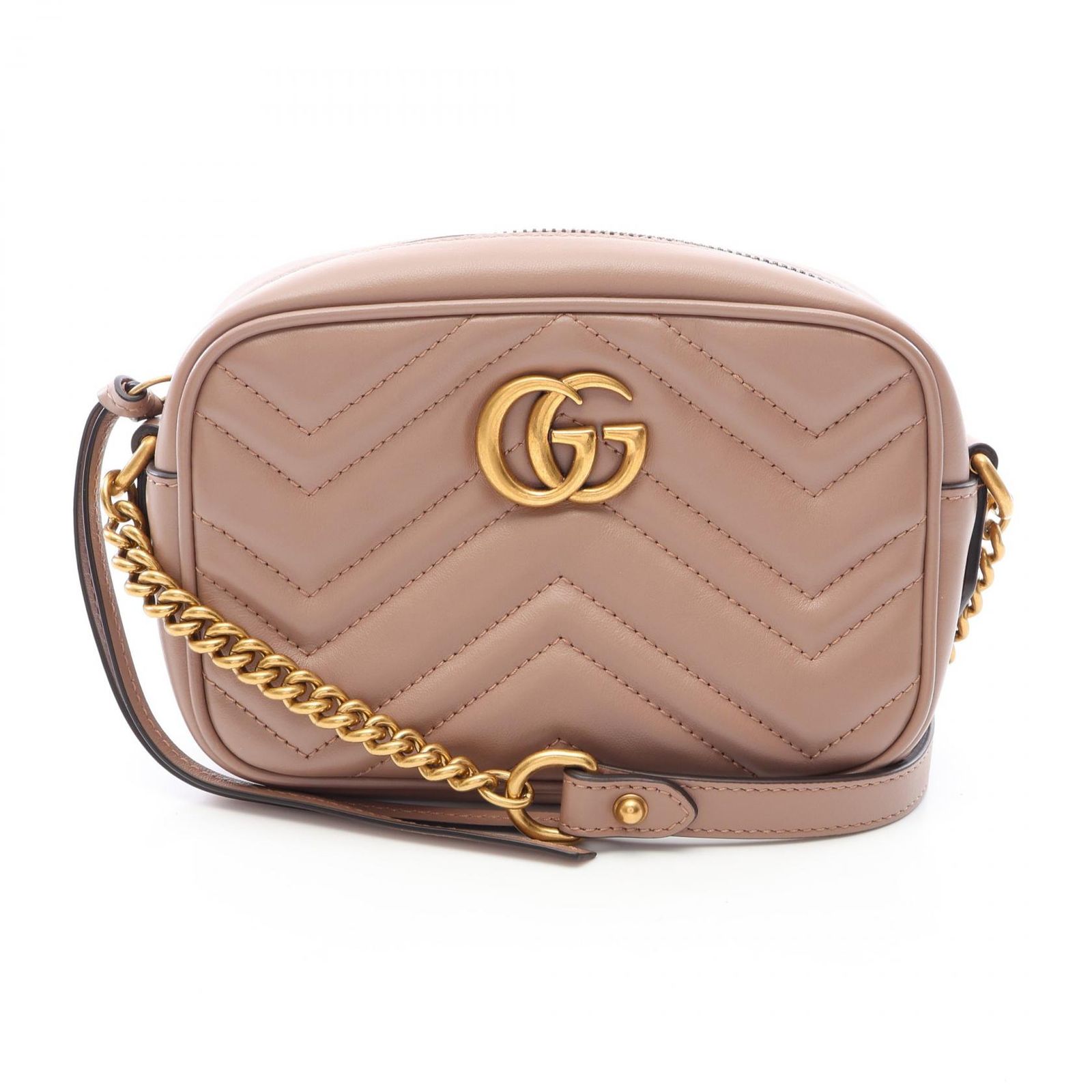 グッチ GUCCI ショルダーバッグ GGマーモント キルティング ミニバッグ 448065 ピンクベージュ レザー GGマーモント キルティング ミニ バッグ レディース Used A