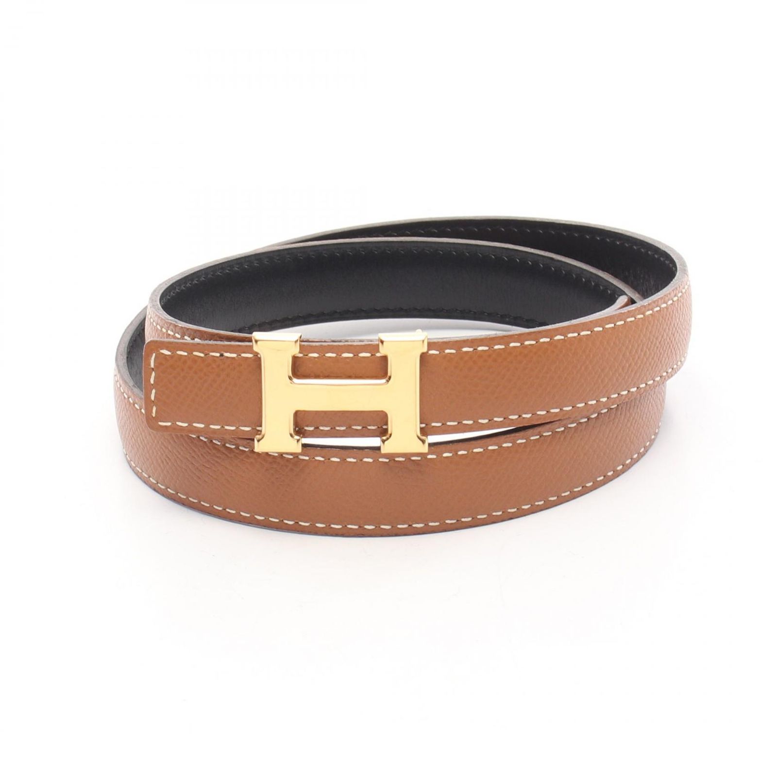 エルメス HERMES ベルト ミニコンスタンス Hベルト ノワール ゴールド リバーシブル カーフ（牛革） ベルト レディース Used A