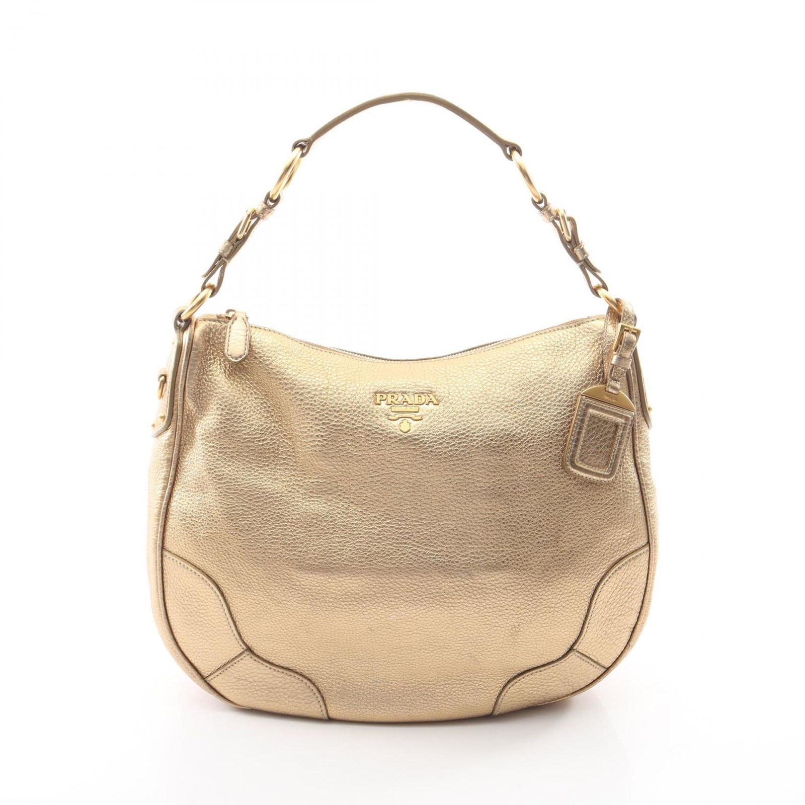 プラダ PRADA ショルダーバッグ VIT.DAINO BR3871 ゴールド レザー メタル ロゴ ワンショルダーバッグ レディース Used B