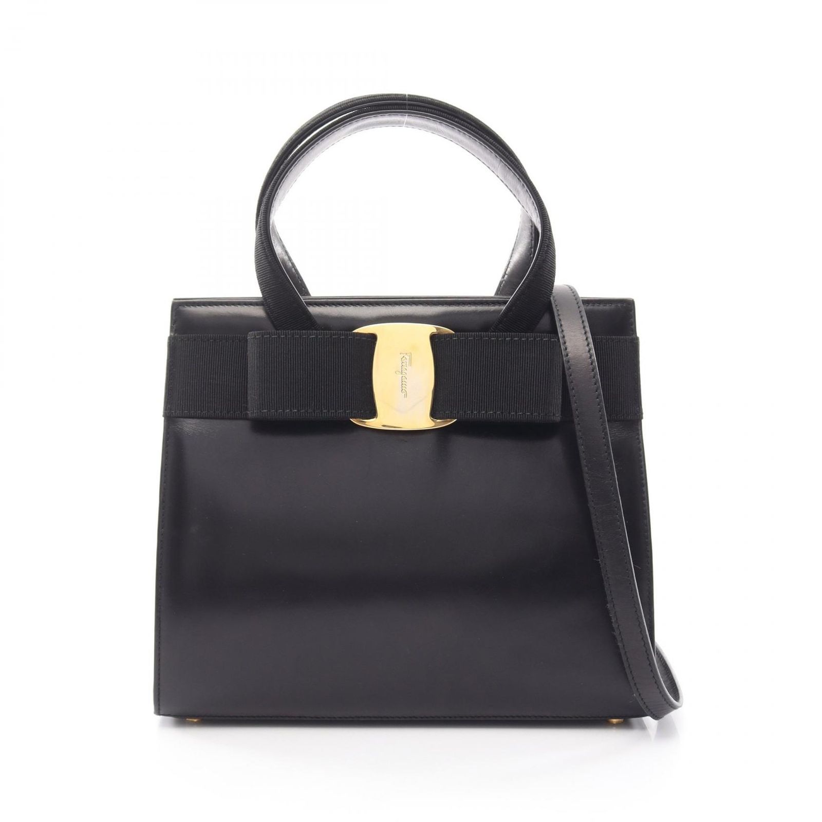 サルヴァトーレフェラガモ Salvatore Ferragamo ハンドバッグ ヴァラリボン 2WAY 21 4178 ブラック レザー ヴァラ リボン 2wayハンドバッグ レディース Used B
