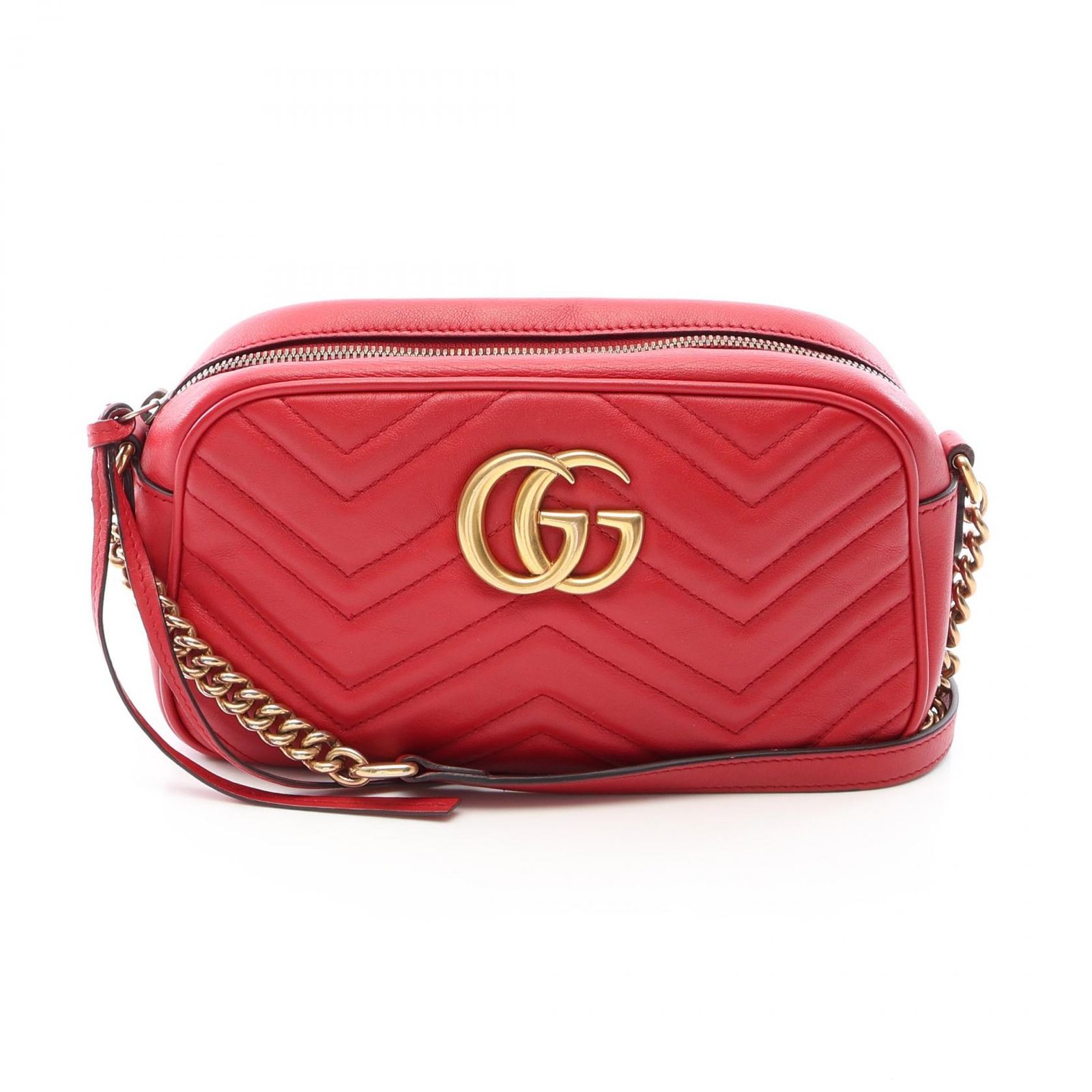 グッチ GUCCI ショルダーバッグ GGマーモント 447632 レッド レザー GGマーモント チェーンショルダーバッグ レディース Used B