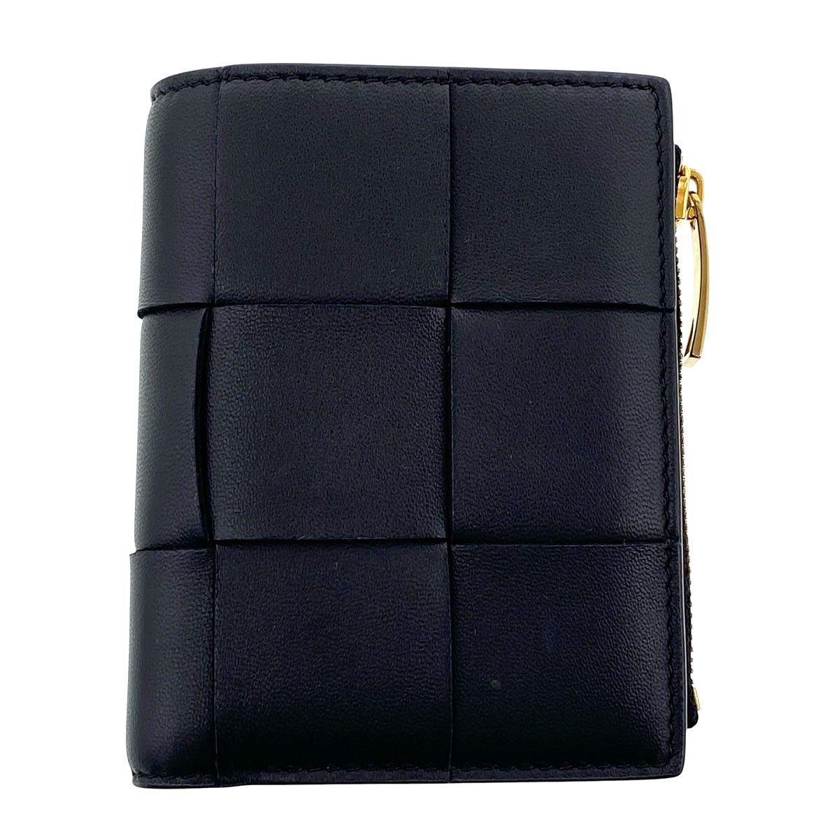 BOTTEGAVENETA ボッテガヴェネタ マキシイントレチャート コンパクト ウォレット 二つ折り財布 706010 レディース レザー ブラック 中古 45,370円