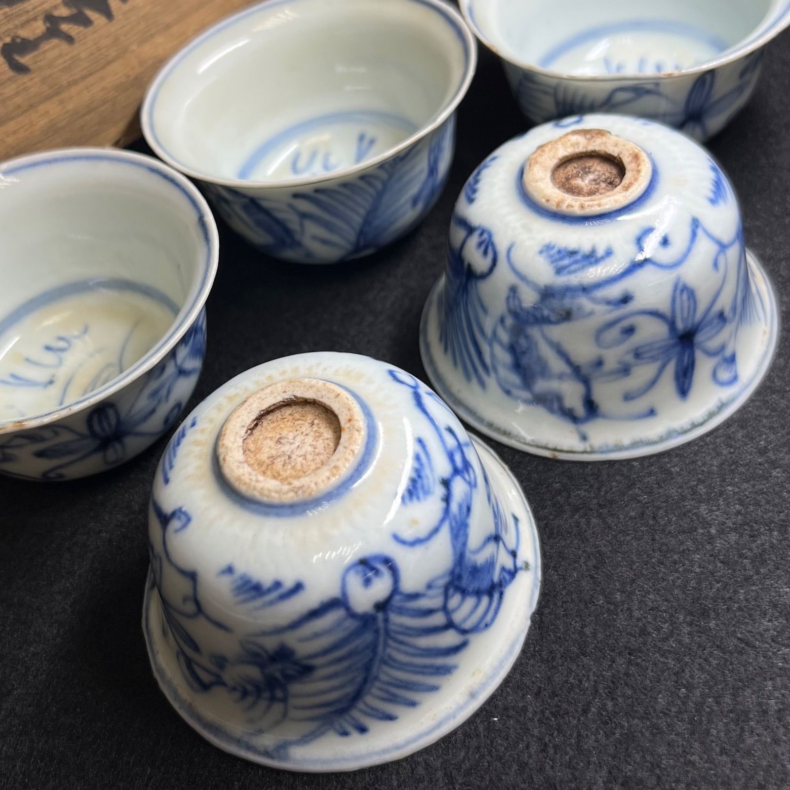 中国明時代　古染付　煎茶碗　直径6㎝　トコヒ　東な7-0325☆2F 中国明時代 古染付煎茶碗5客 二重箱 口径約7.5㎝ 新Y8-0728☆トヒコサ