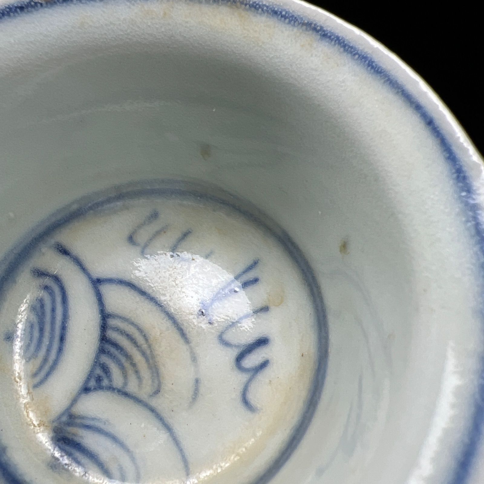 中国明時代 古染付煎茶碗5客 二重箱 口径約7.5㎝ 新Y8-0728☆トヒコサ