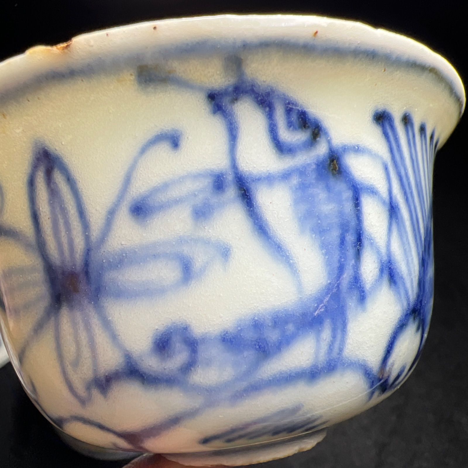 中国明時代 古染付煎茶碗5客 二重箱 口径約7.5㎝ 新Y8-0728☆トヒコサ