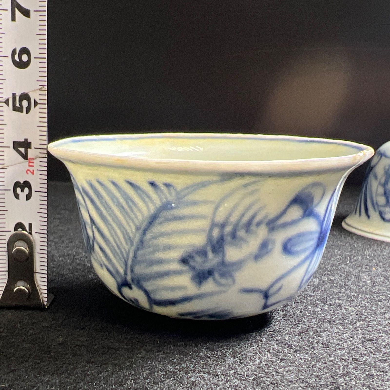 中国明時代 古染付煎茶碗5客 二重箱 口径約7.5㎝ 新Y8-0728☆トヒコサ