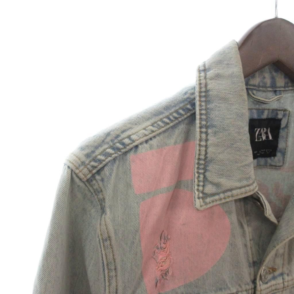 ザラ ZARA デニムジャケット Gジャン 長袖 ペイント加工 青 ブルー S