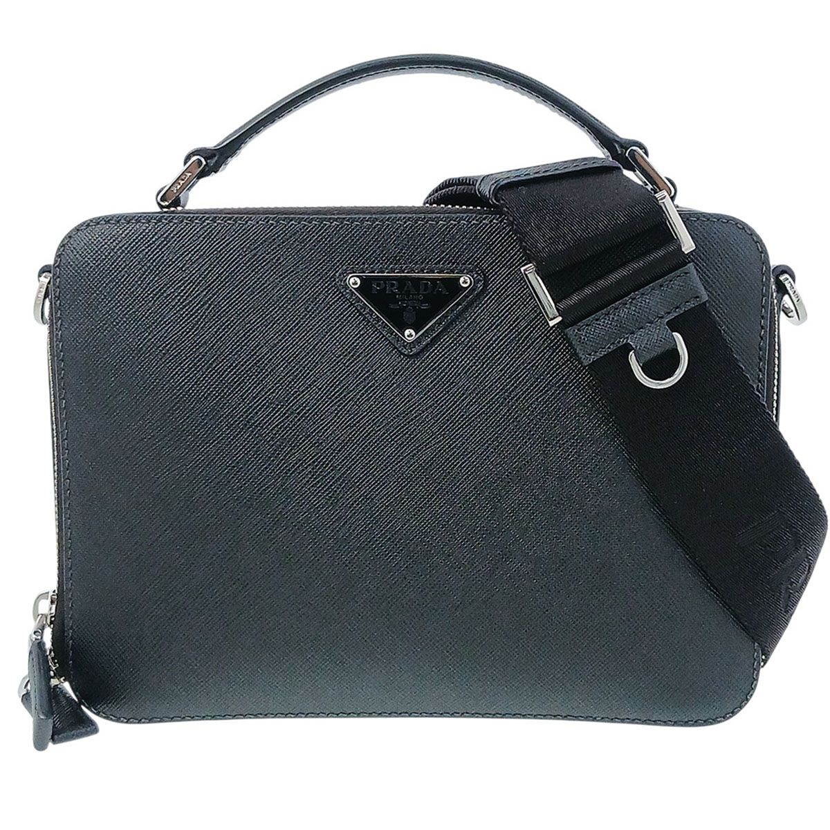 PRADA プラダ ブリック サフィアーノ ショルダーバッグ ショルダーバッグ 2VH069 メンズ レザー ブラック シルバー金具 中古 114,000円