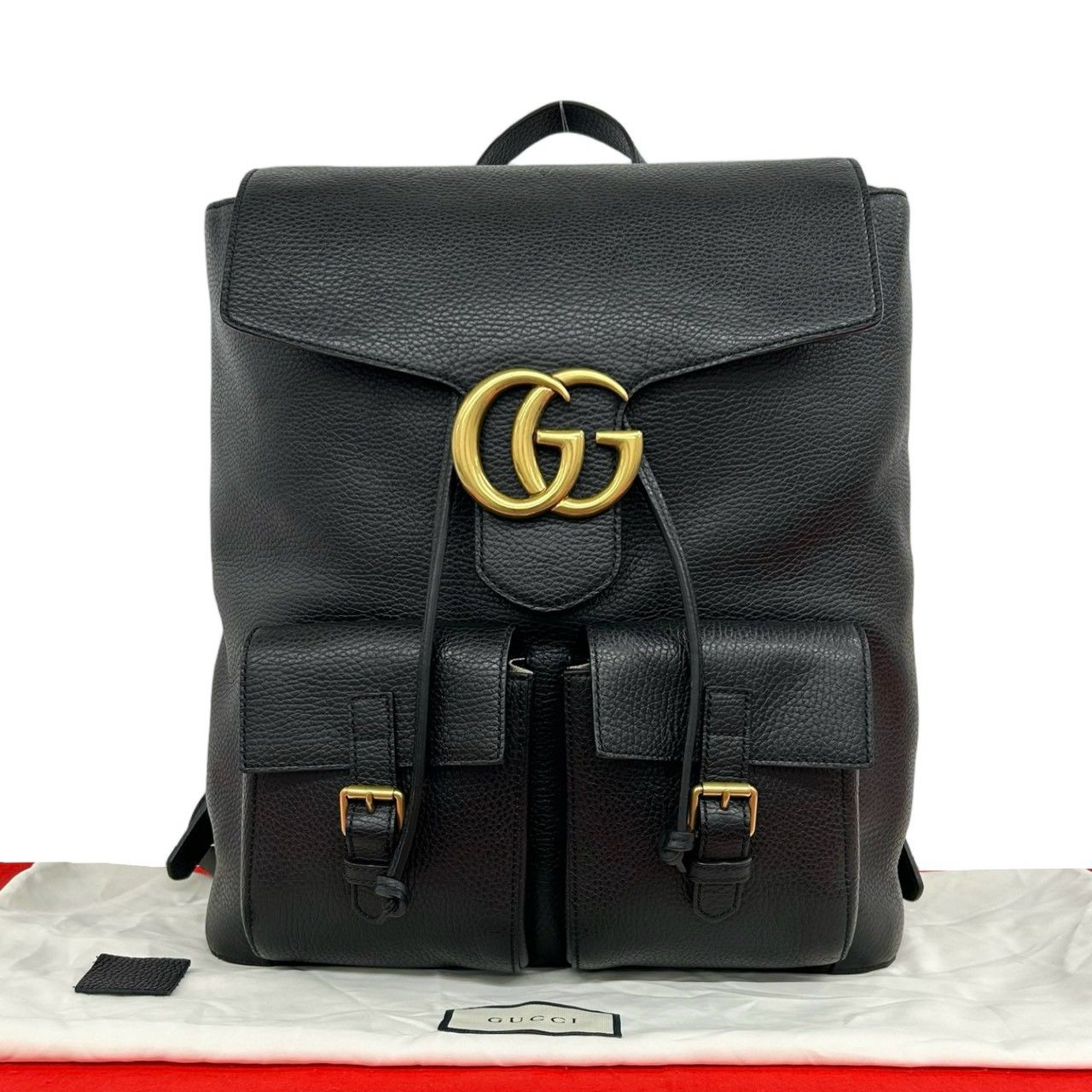 ほぼ未使用 保存袋付き GUCCI グッチ GG ロゴ 金具 レザー 本革
