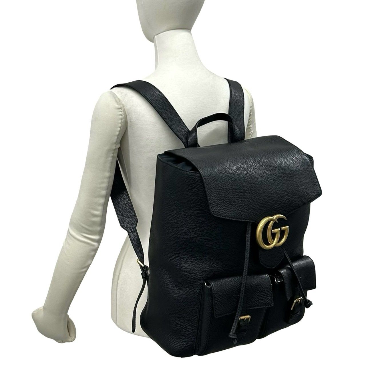 ほぼ未使用 保存袋付き GUCCI グッチ GG ロゴ 金具 レザー 本革 リュックサック バックパック デイパック メンズ ブラック 265-5 ほぼ未使用 保存袋付き GUCCI グッチ GG ロゴ 金具 レザー 本革