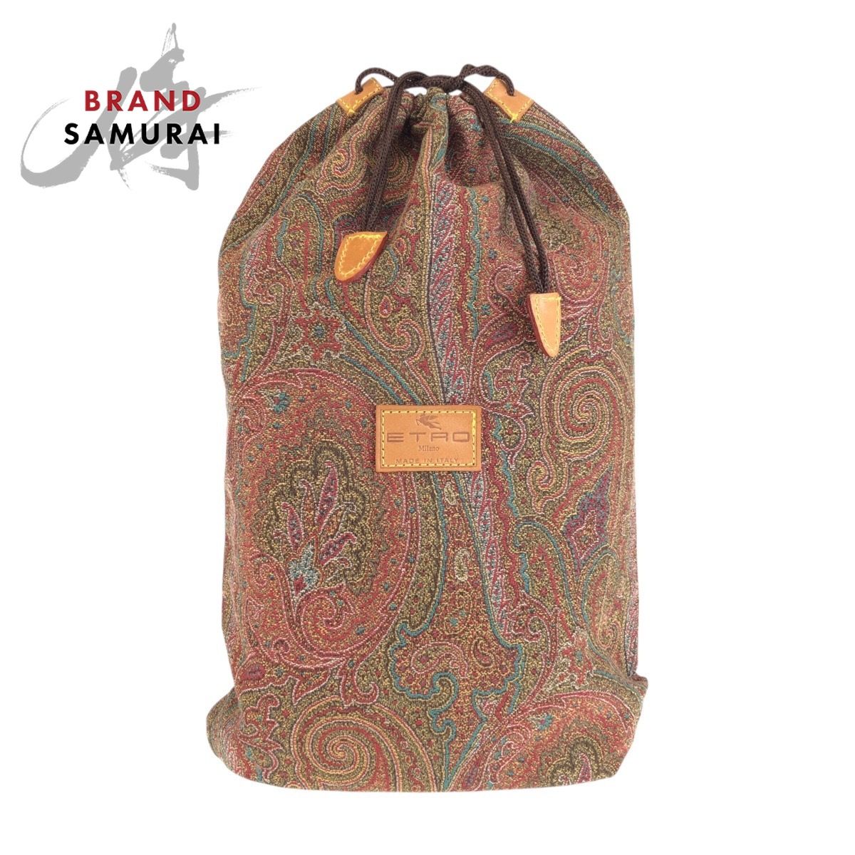 美品 ETRO エトロ ペイズリー柄 ブラウン マルチカラー キャンバス ポーチ 小物入れ 巾着 男女兼用 レディース 603657【中古】