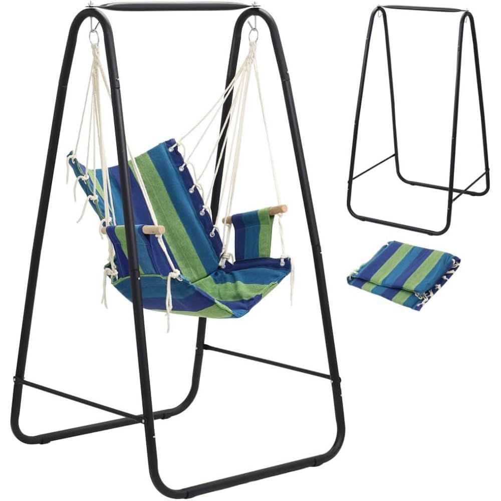 mslife_mart ハンモックチェア 室内 屋外 一人用 ハンモック 自立式 耐荷重120kg ハンガーラック アウトドア キャンプ ロープチェア | 椅子型 吊り下げ 子供 室外