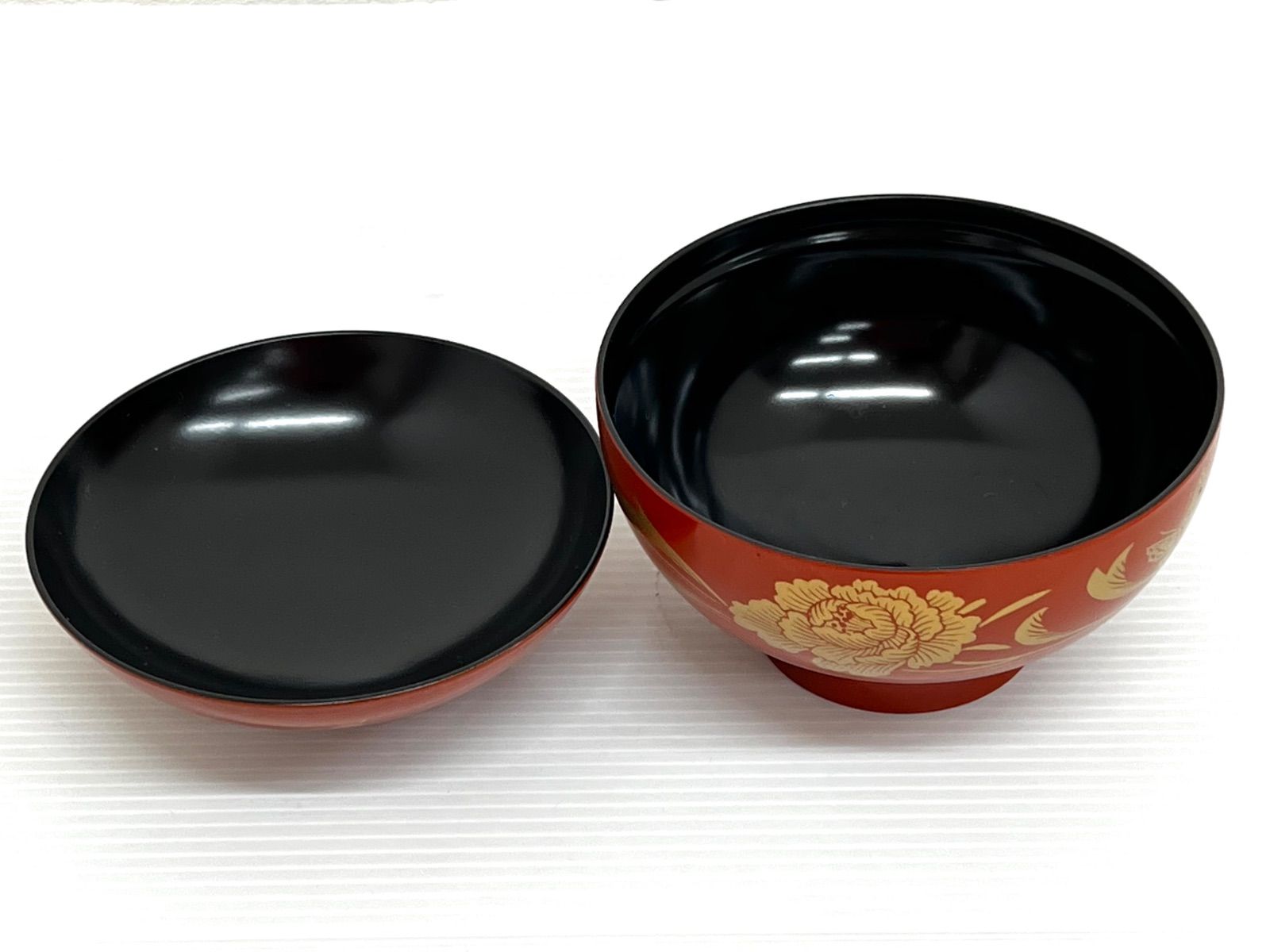 朱塗 金彩牡丹 汁椀 5客セット 蓋付き 直径11cm お椀 吸物椀 - メルカリ