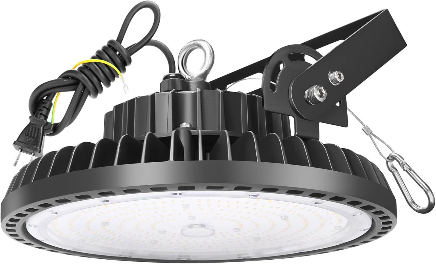 高天井照明 200W LED高天井灯 [1.5M配線プラグ付] 100-277V 5000K昼白色 28000LM(2000W水銀灯相当）UFO型ハイベイライト IP65防水防塵 LED投光器 掲示板 作業灯 駐車場 運動場 工場照明 倉庫 天井照