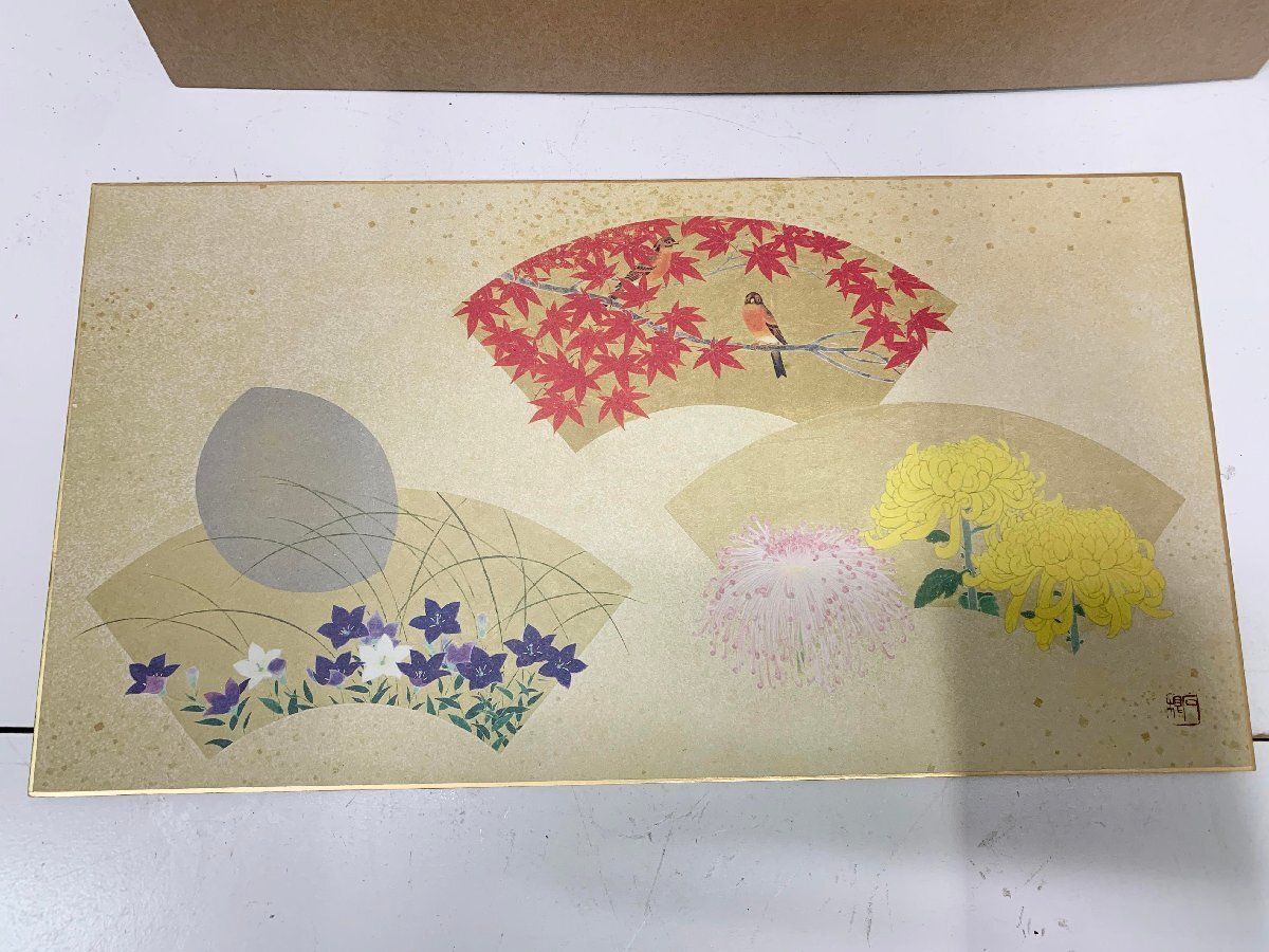 □丸山石根作 四季扇面花鳥図 色紙 季節 絵画 壁飾り ウォール