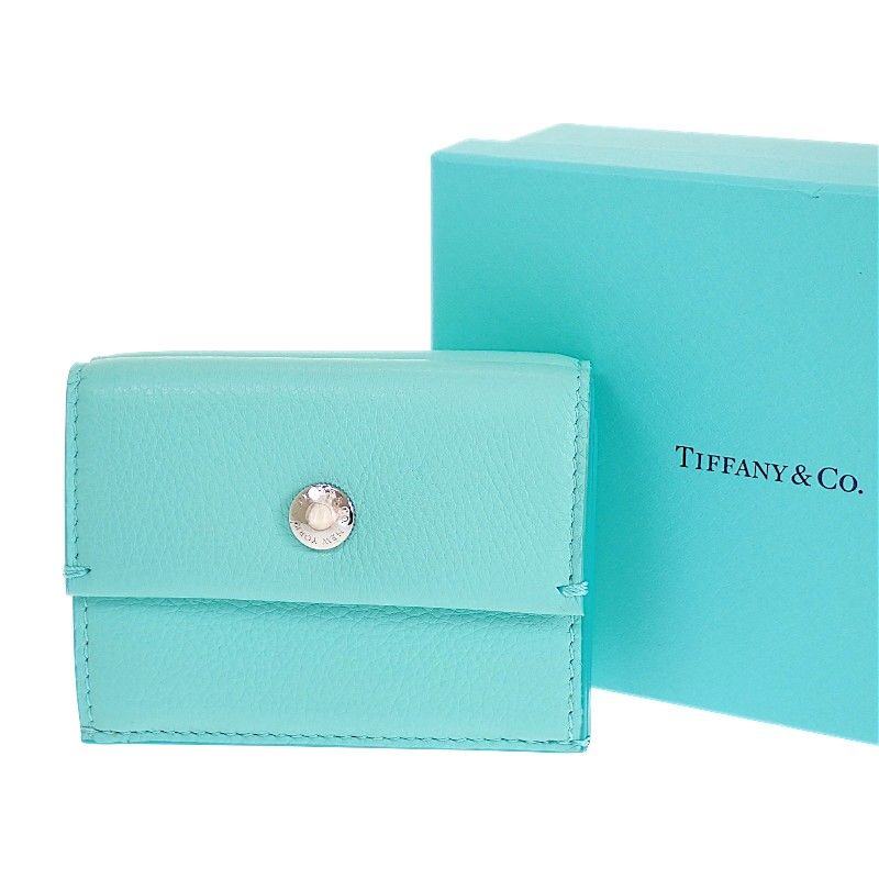 ティファニー TIFFANY&Co. コンパクトウォレット 保存箱付属 三つ折り財布 ウォレット レザー ティファニーブルー シルバー金具 レディース ギフト【中古】【Aランク】 55,000円