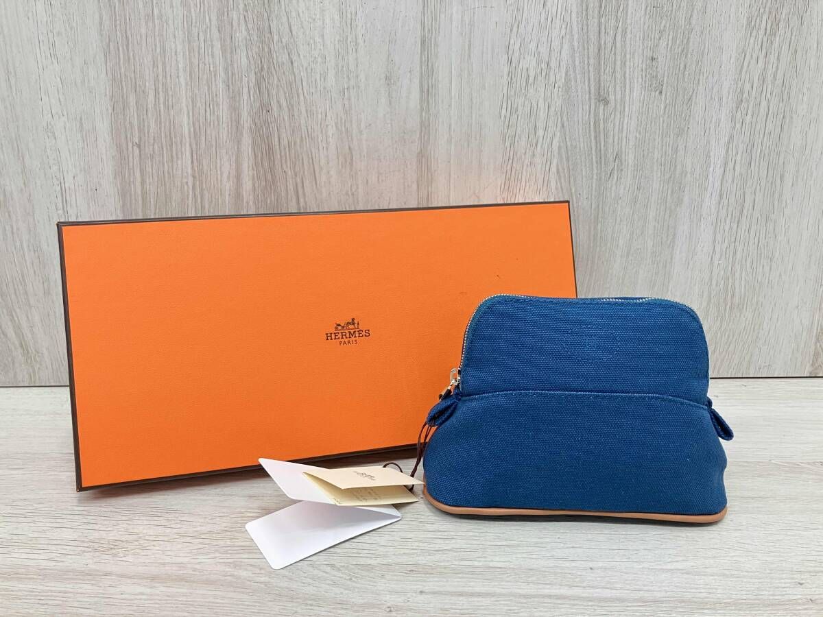 エルメス HERMES ボリード ポーチ ネイビー コットン 箱付