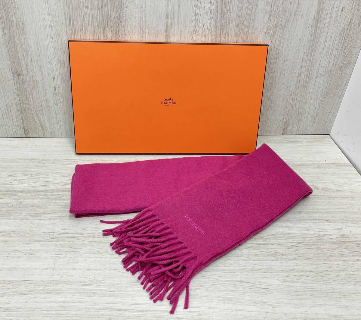 エルメス　HERMES マフラー　カシミヤ パープル系 箱付