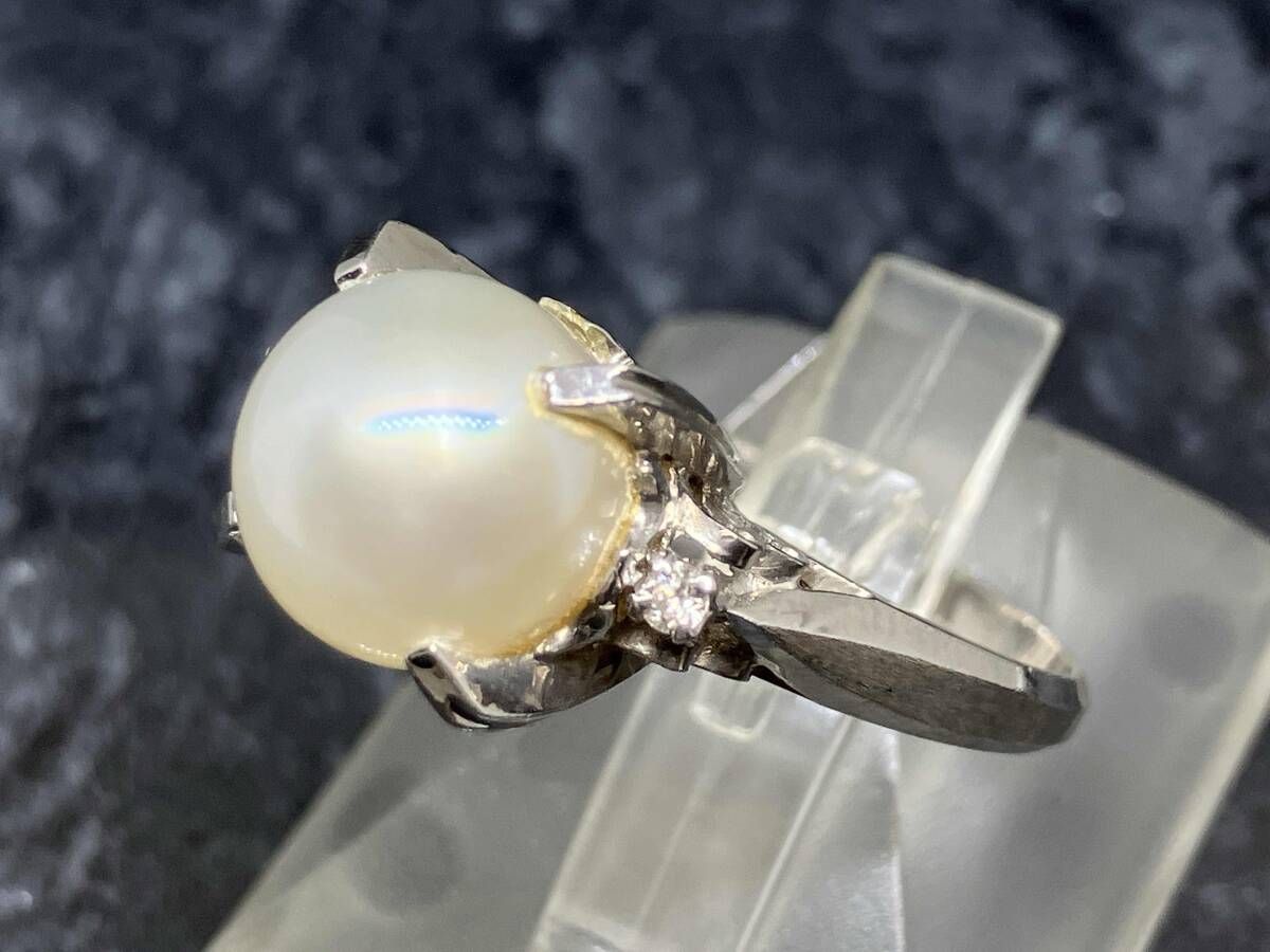 Pt900 9.5mmパール クリアストーン リング #12 5.6g 大玉 透明石 レトロ プラチナ 指輪 45,272円