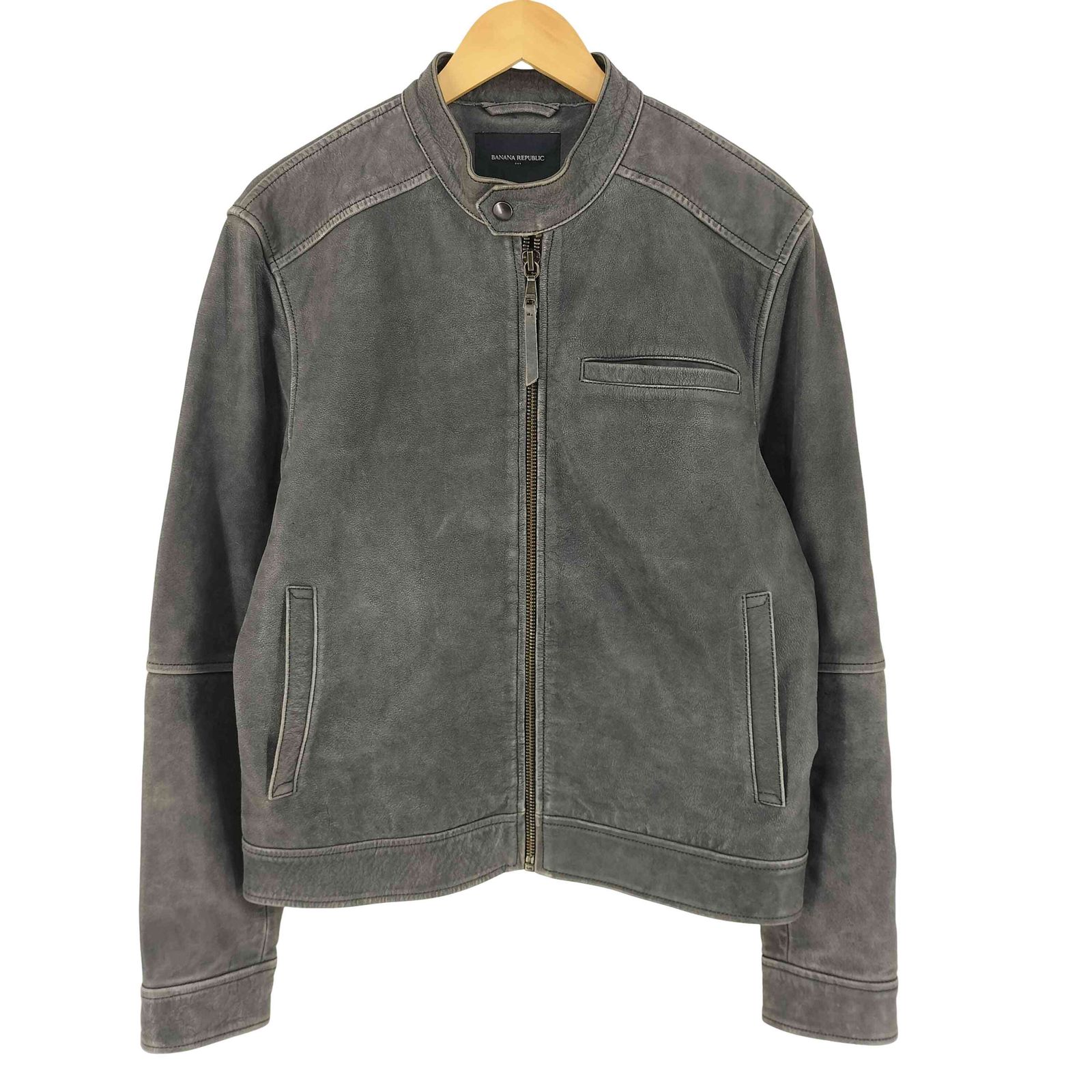 バナナリパブリック BANANA REPUBLIC COW LEATHER 牛革 フェード加工 シングル ライダースジャケット メンズ L 9,387円