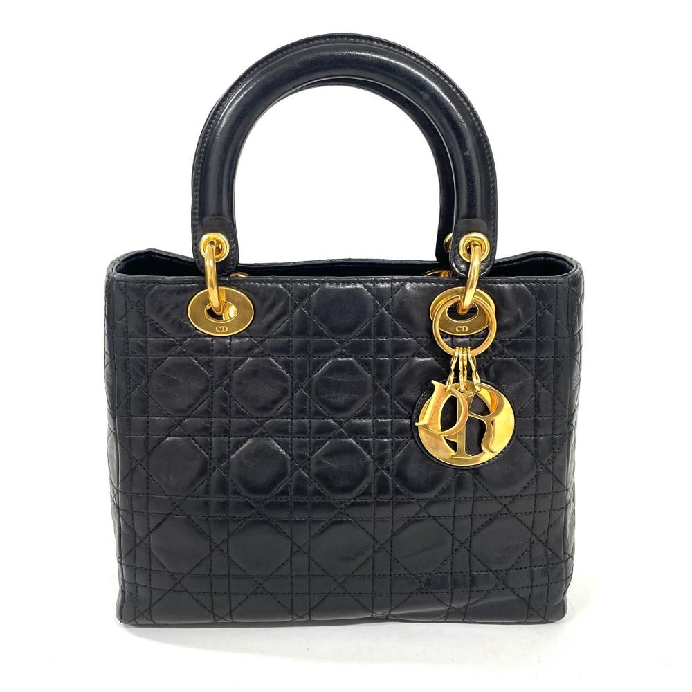 ディオール Dior レディディオール カナージュ ハンドバッグ ラムスキン ブラック CA0917【中古】 114,000円