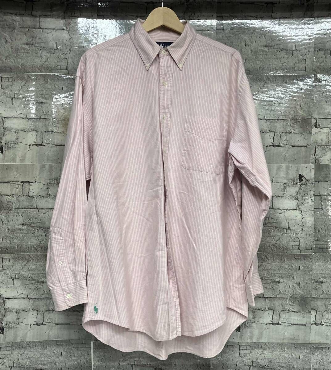 RALPH LAUREN THE BIG OXFORD 長袖シャツ 裾ポニー サイズM ピンクストライプ