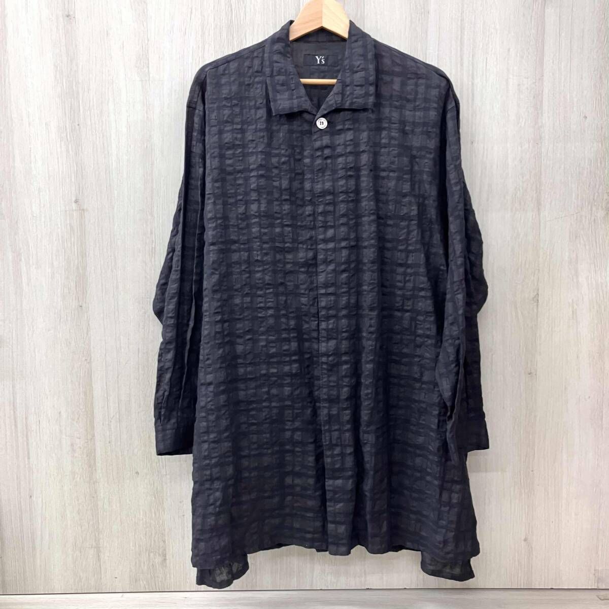 Y\'s/ワイズ/長袖ワンピース/YG-B57-302/リネン コットン/シアサッカーロングワンピース/ブラック