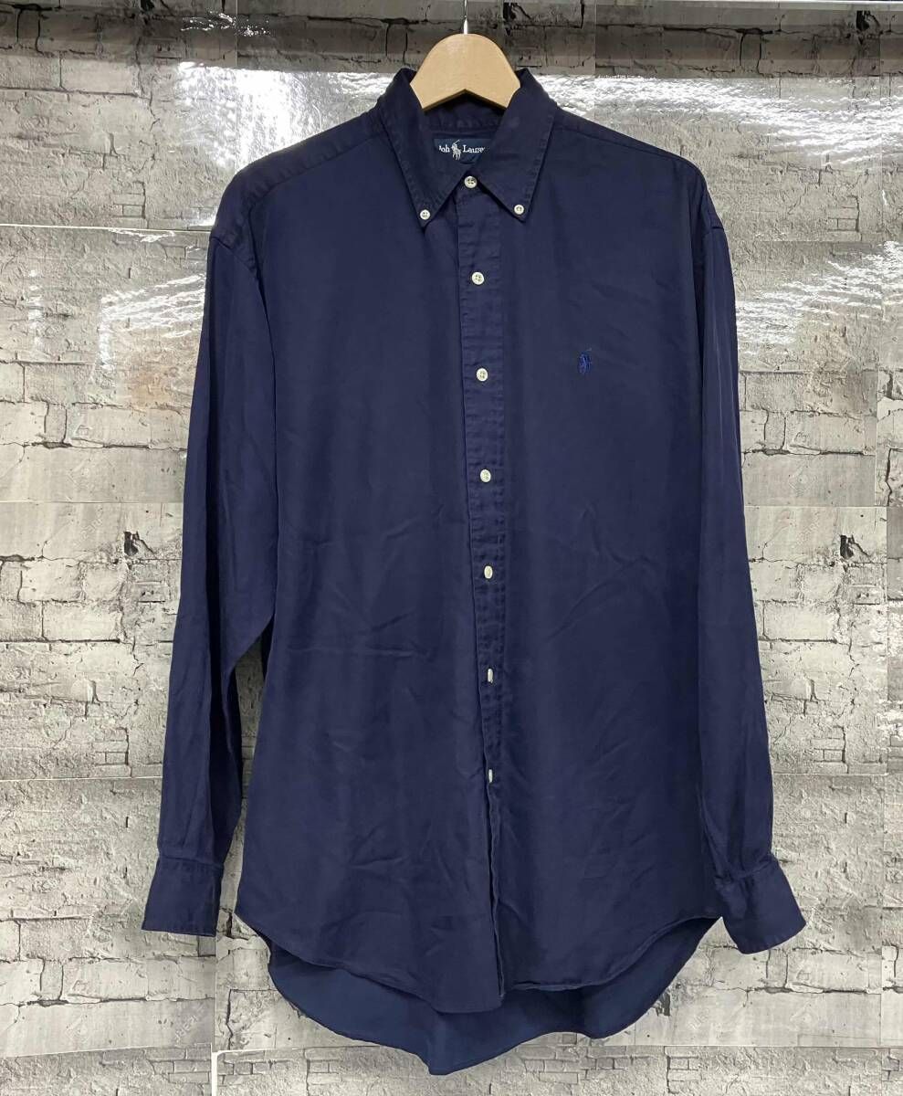 RALPH LAUREN 90s BLAKE SILK COTTON NAVY 長袖シャツ サイズM 16,107円