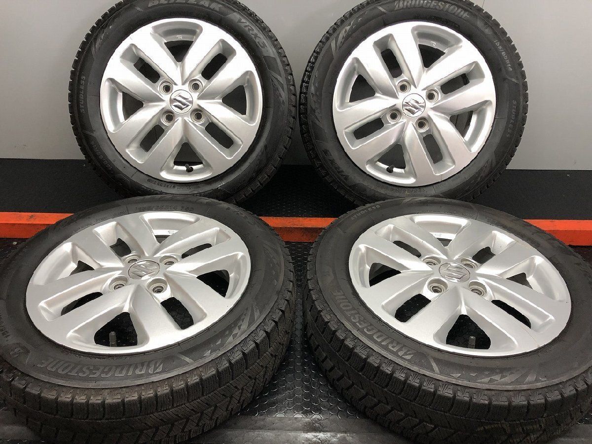 【BS BLIZZAK VRX3 155/65R14】スタッドレス【SUZUKI MK53 スペーシア 純正ホイール 14インチ 4.5J4HPCD100+45】バリ溝 ラパンにも STD344
